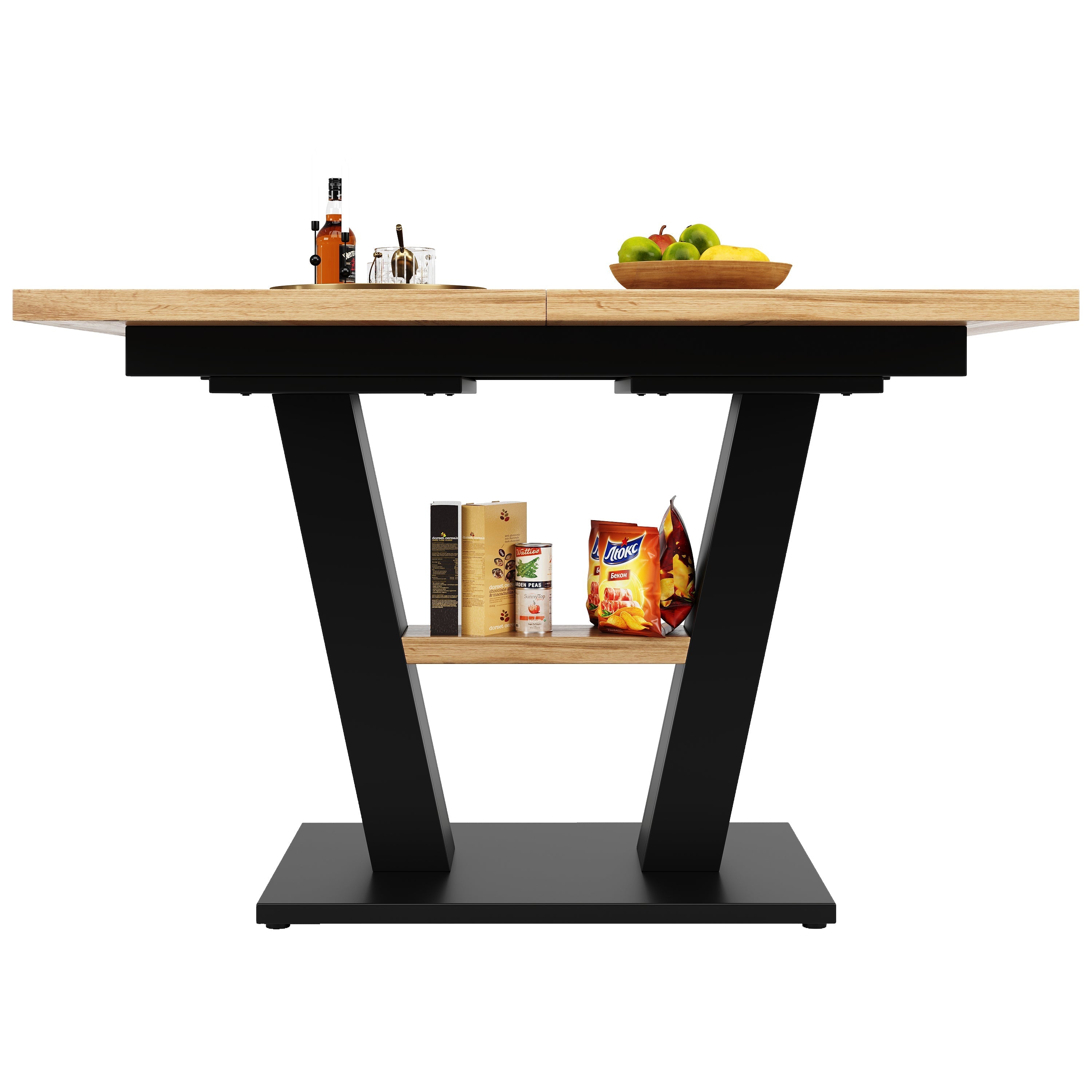 Extendable Dining Table, 118-157cm with Insert Leaves, Wood-Colored