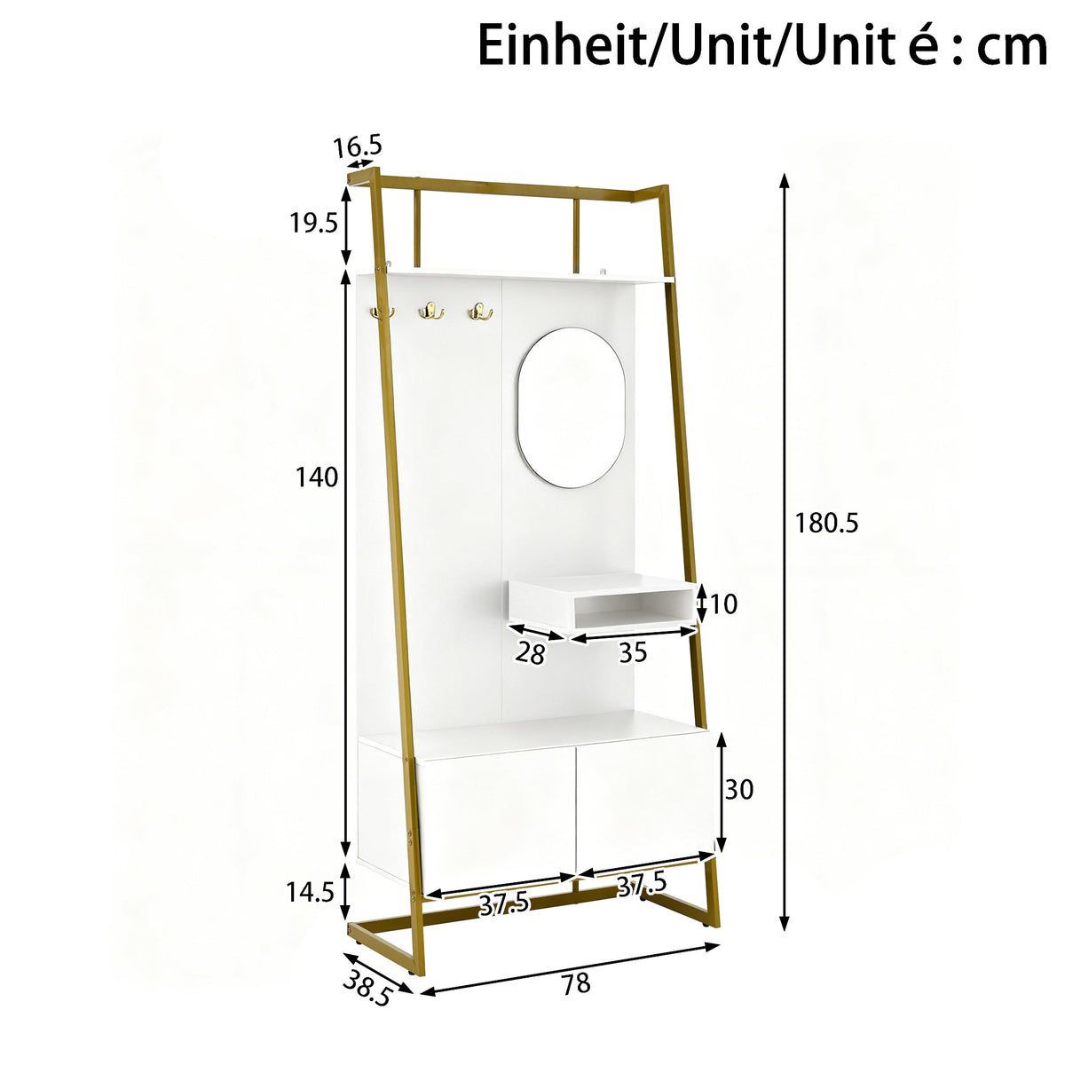 Wardrobe, Compact Multifunctional Storage with Mirror, Hooks & Shoe Bench