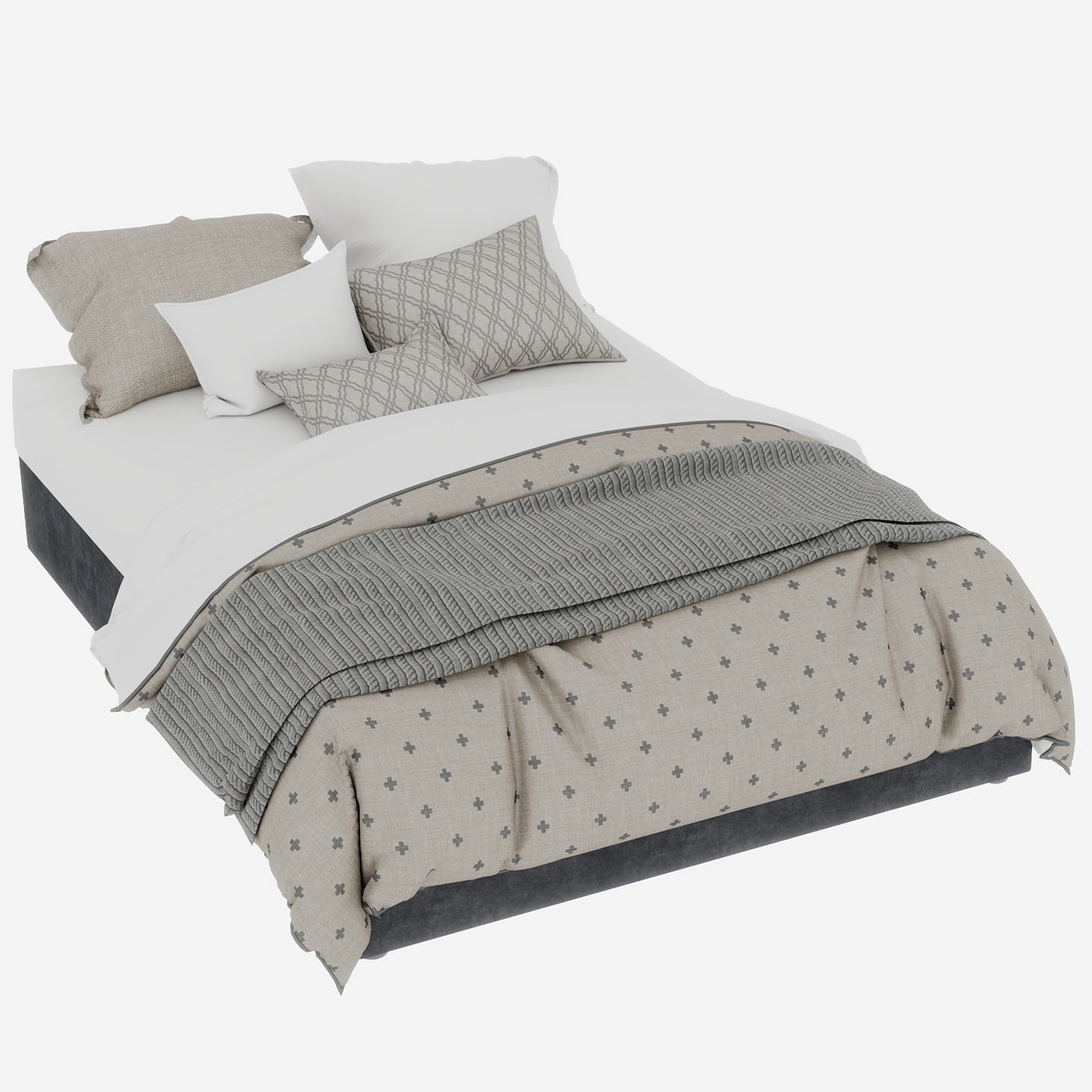 Modern Minimalist Bed Frame 140x200cm Gas Lift Storage, Dutch Velvet Gray