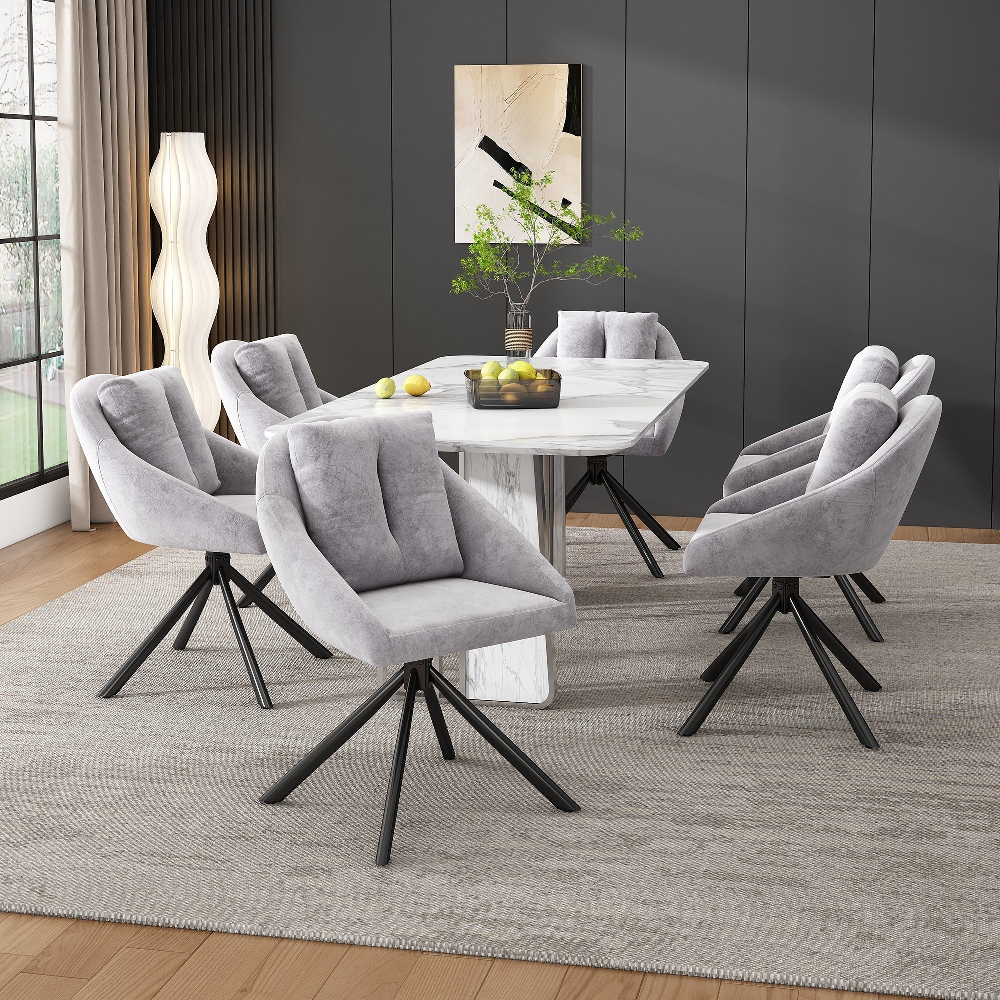 Swivel Dining Chair with Ergonomic Design and Breathable Fabric, Grey Velvet