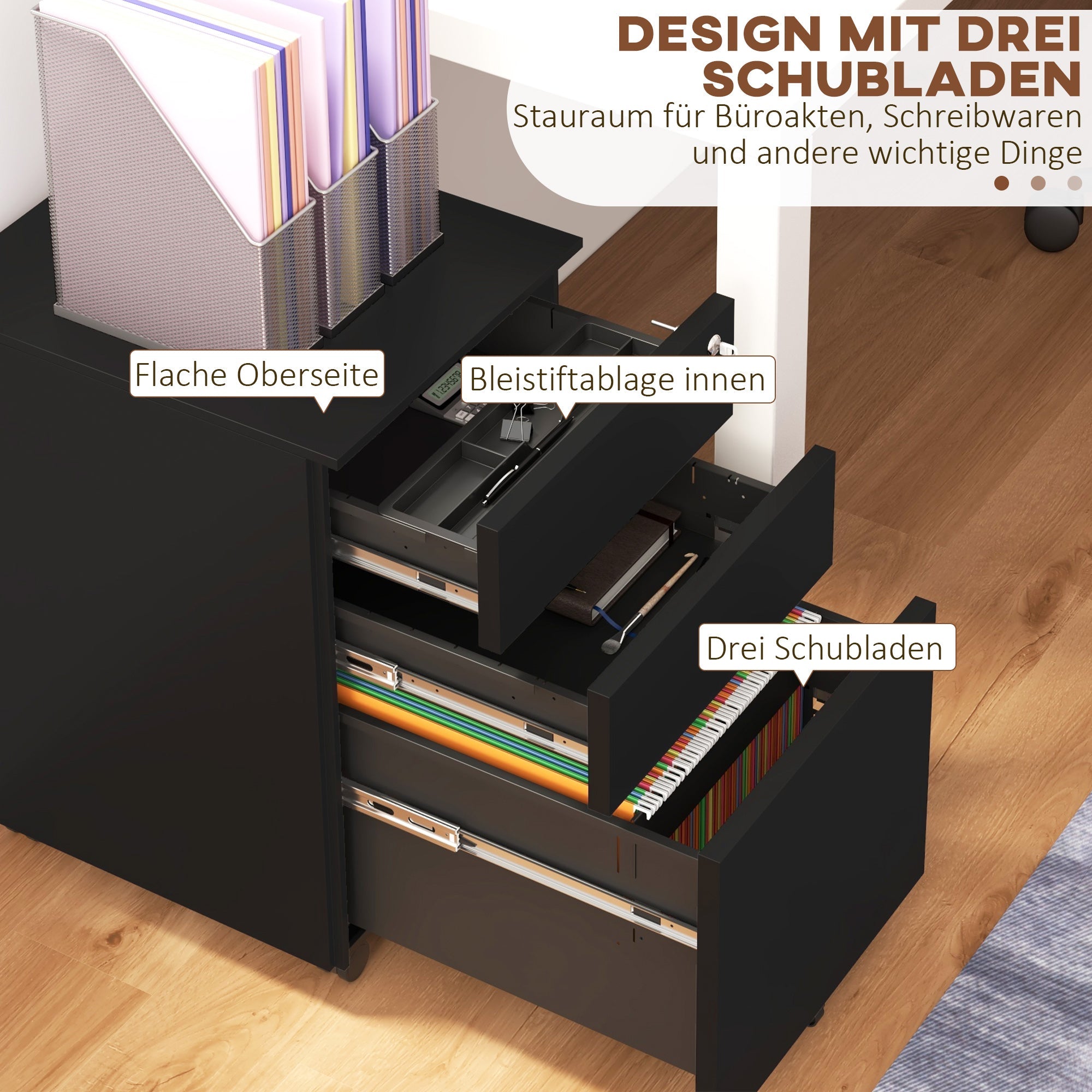 Vinsetto Filing Cabinet with Drawers, Mobile Steel, Black