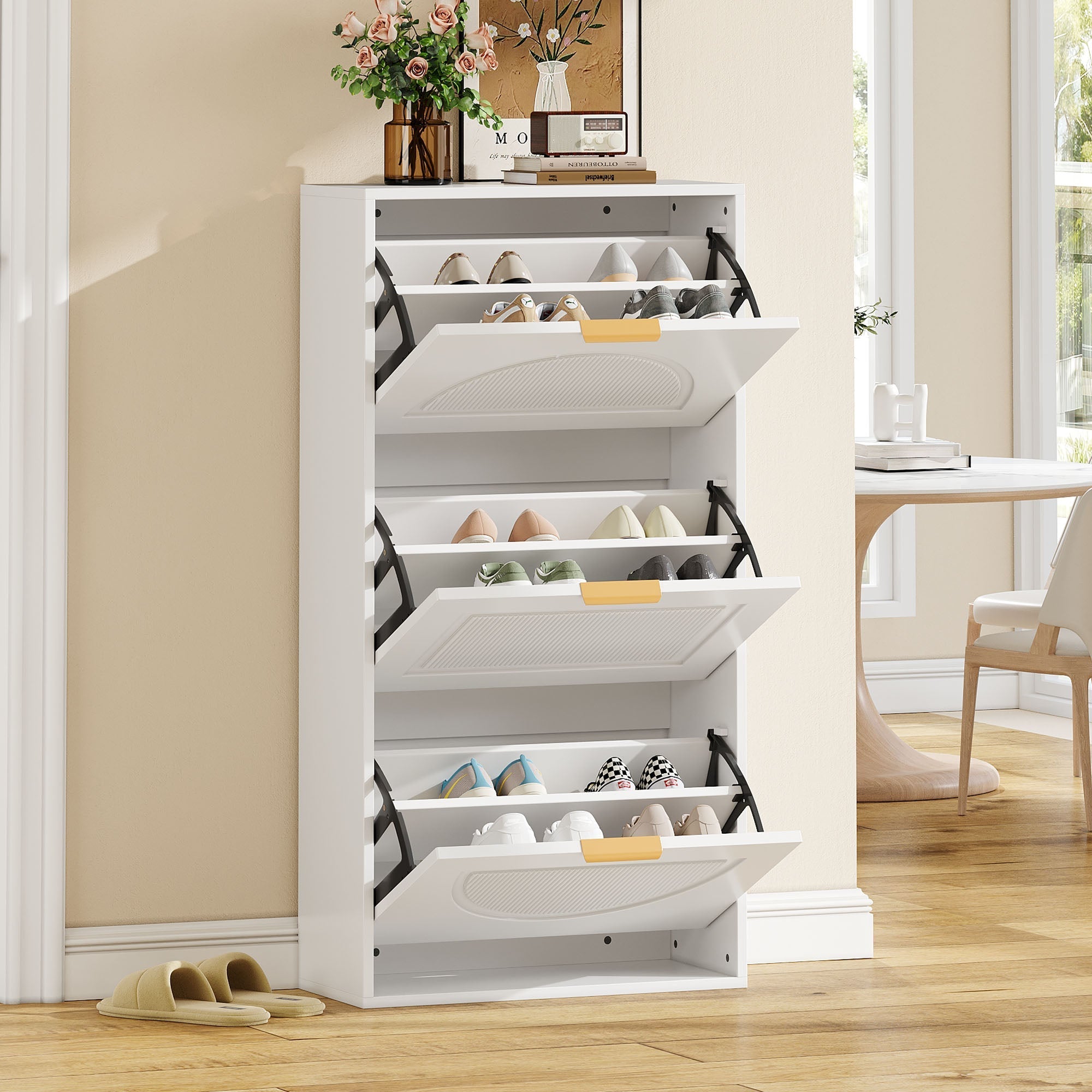 Narrow Shoe Cabinet 3 Doors 60x24x114cm - White