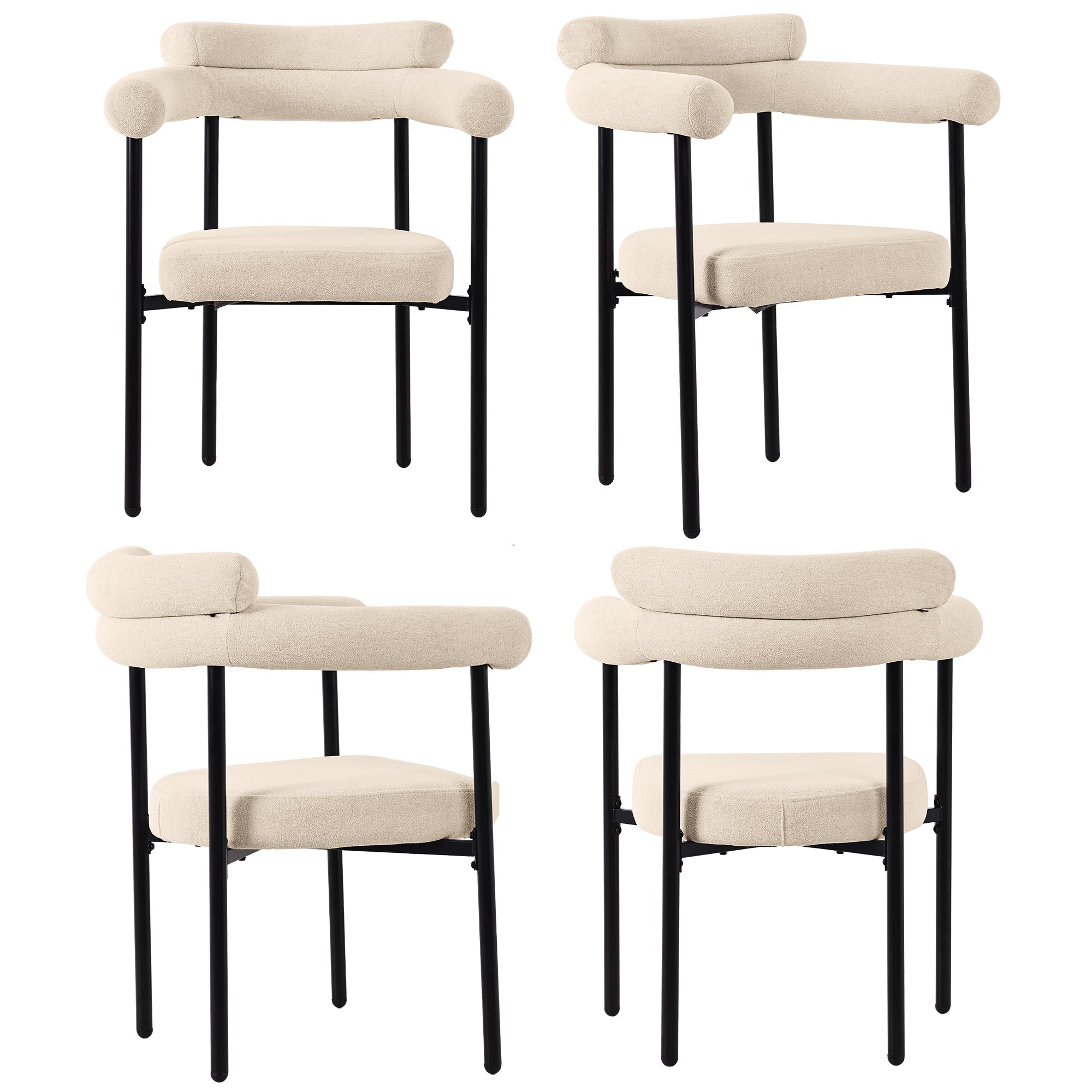 4 Dining Chairs Modern Simple Comfortable Ring Seat Cream Suede Fabric