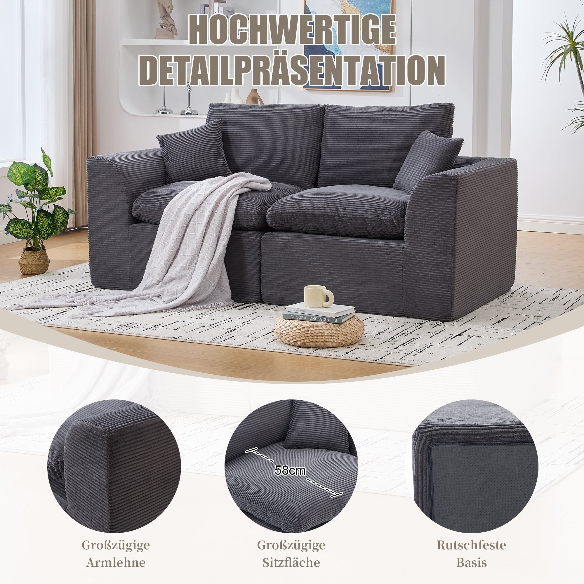 Two-seater Sofa Modern Minimalist Nordic Style with Cushions Fabric