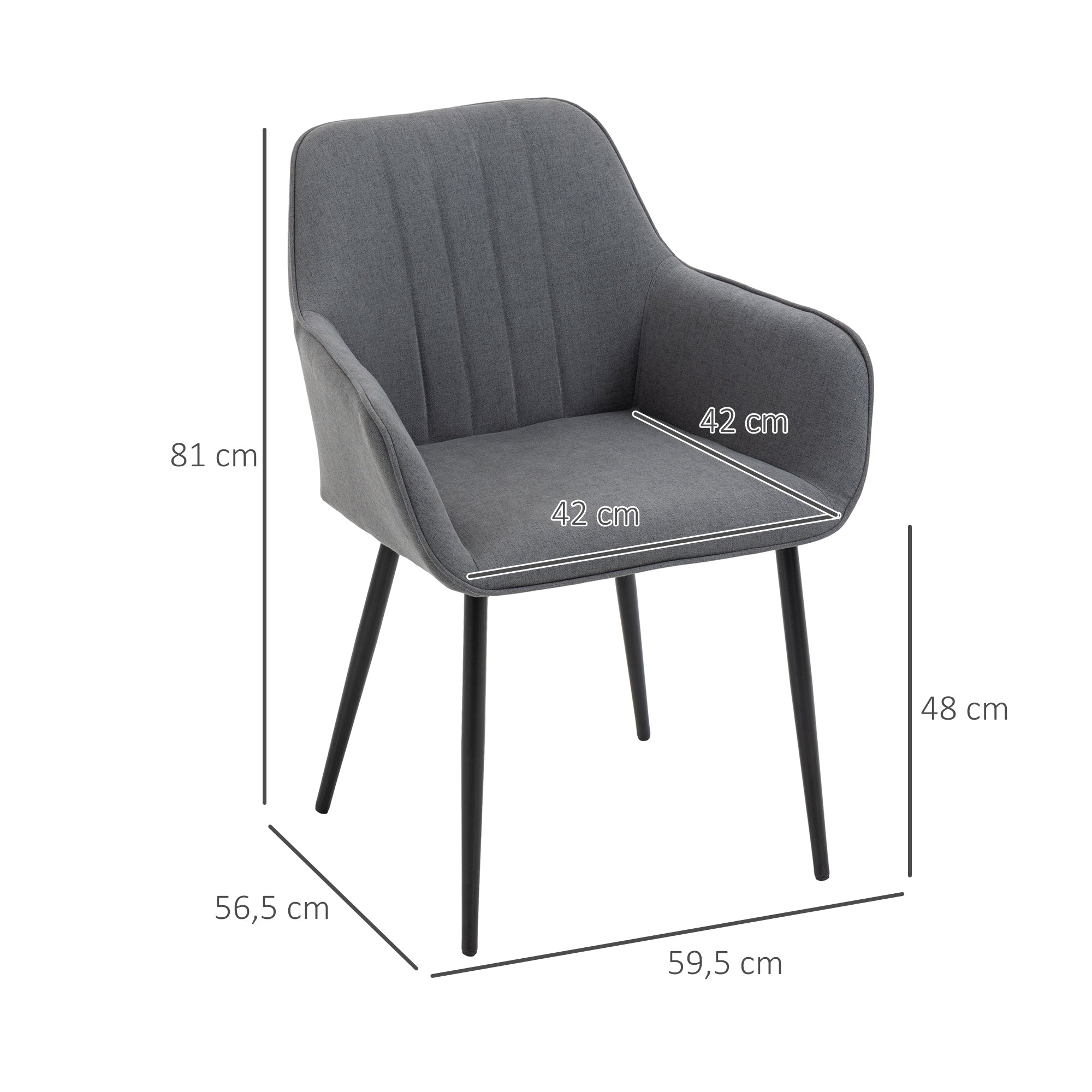 Dining Chairs Set of 2, Upholstered with Backrest and Armrests, Linen Dark Grey