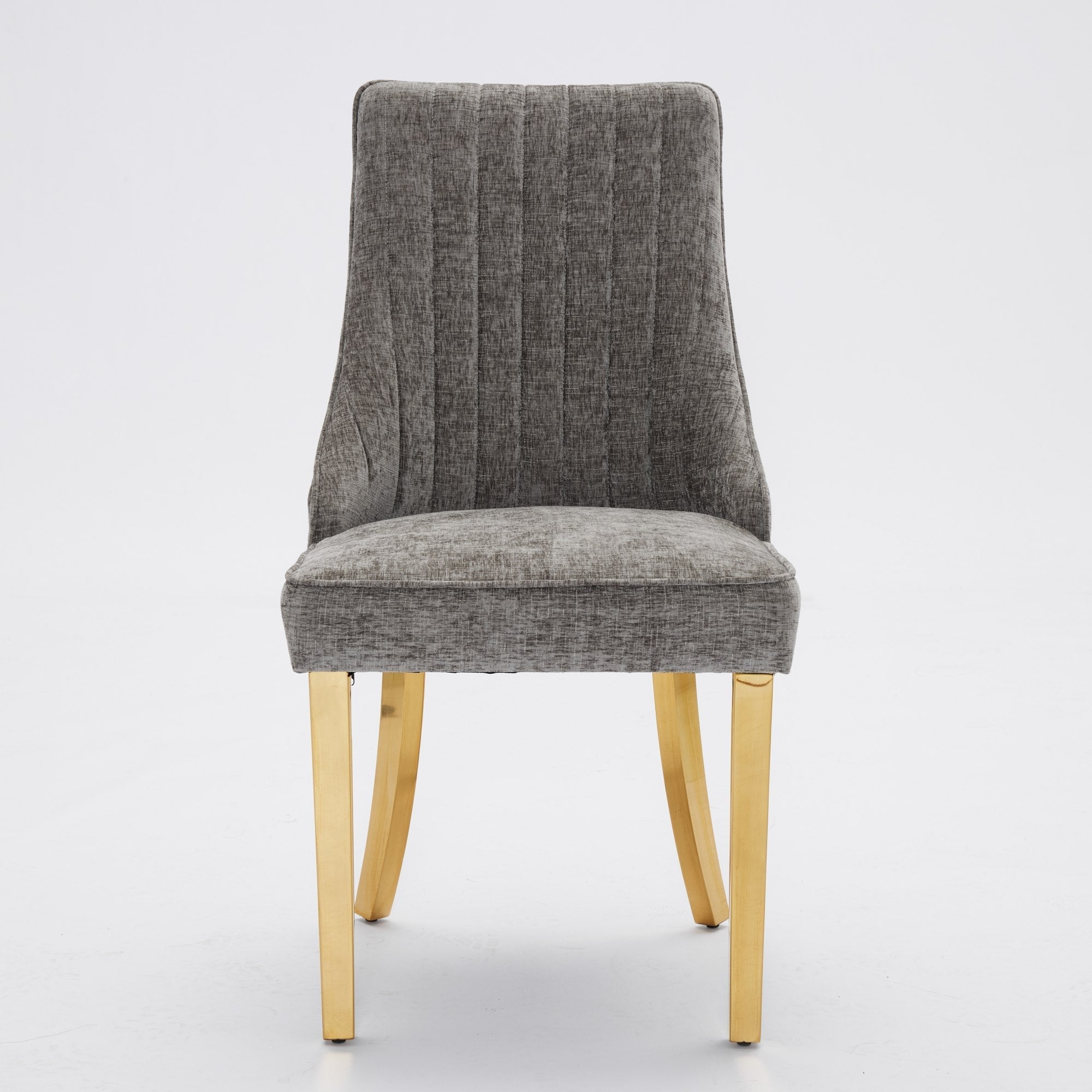 Dining Chairs Set of 2 Upholstered Chenille Channel Golden Legs - Gray