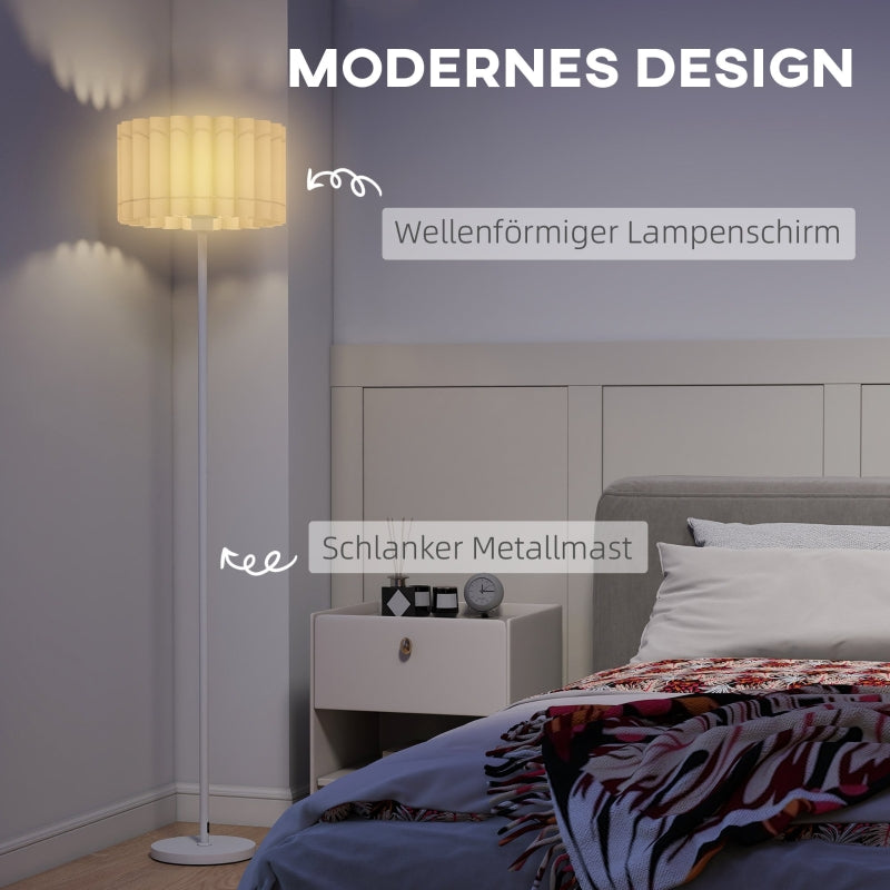 Floor lamp with E27 socket, wave shade, and foot switch for living room and bedroom, white