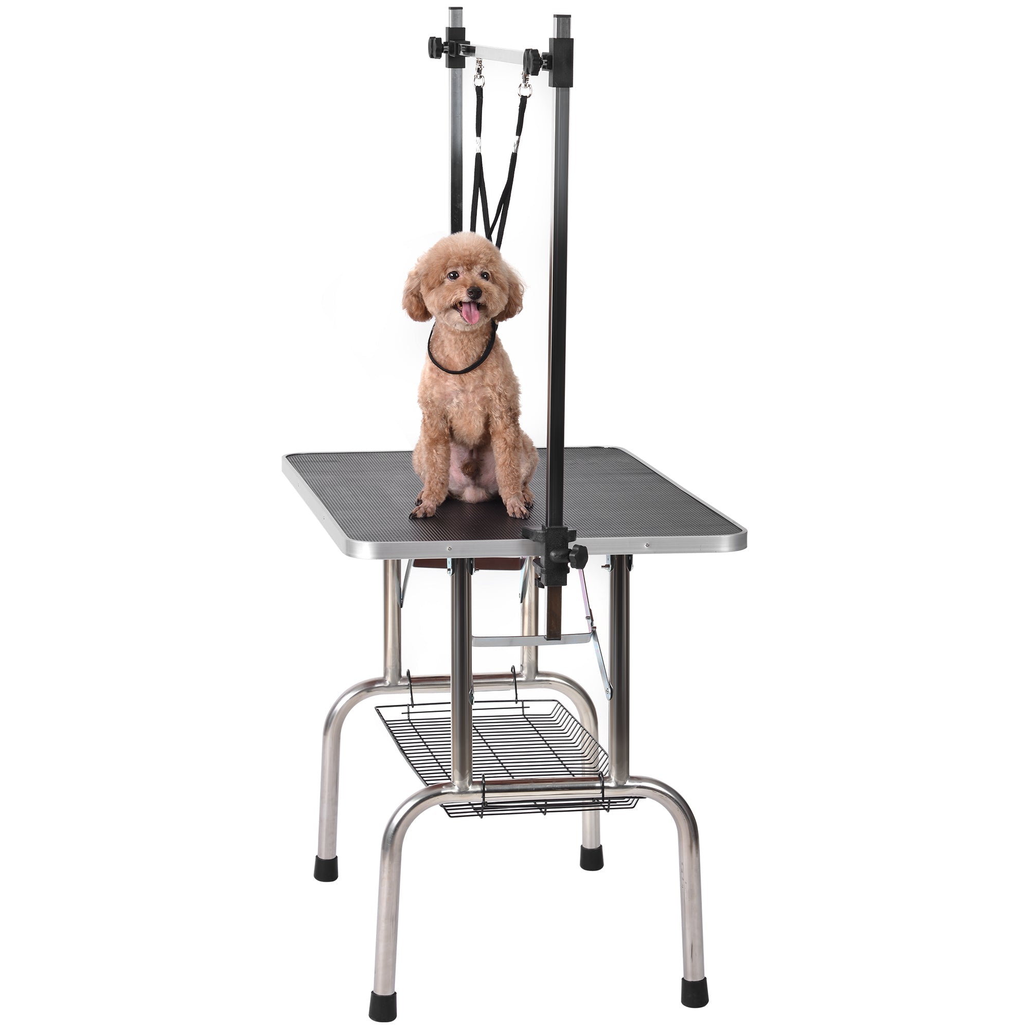 Professional Foldable Dog Grooming Table, Adjustable Arm, Robust, Mesh Tray & Rubber Mat
