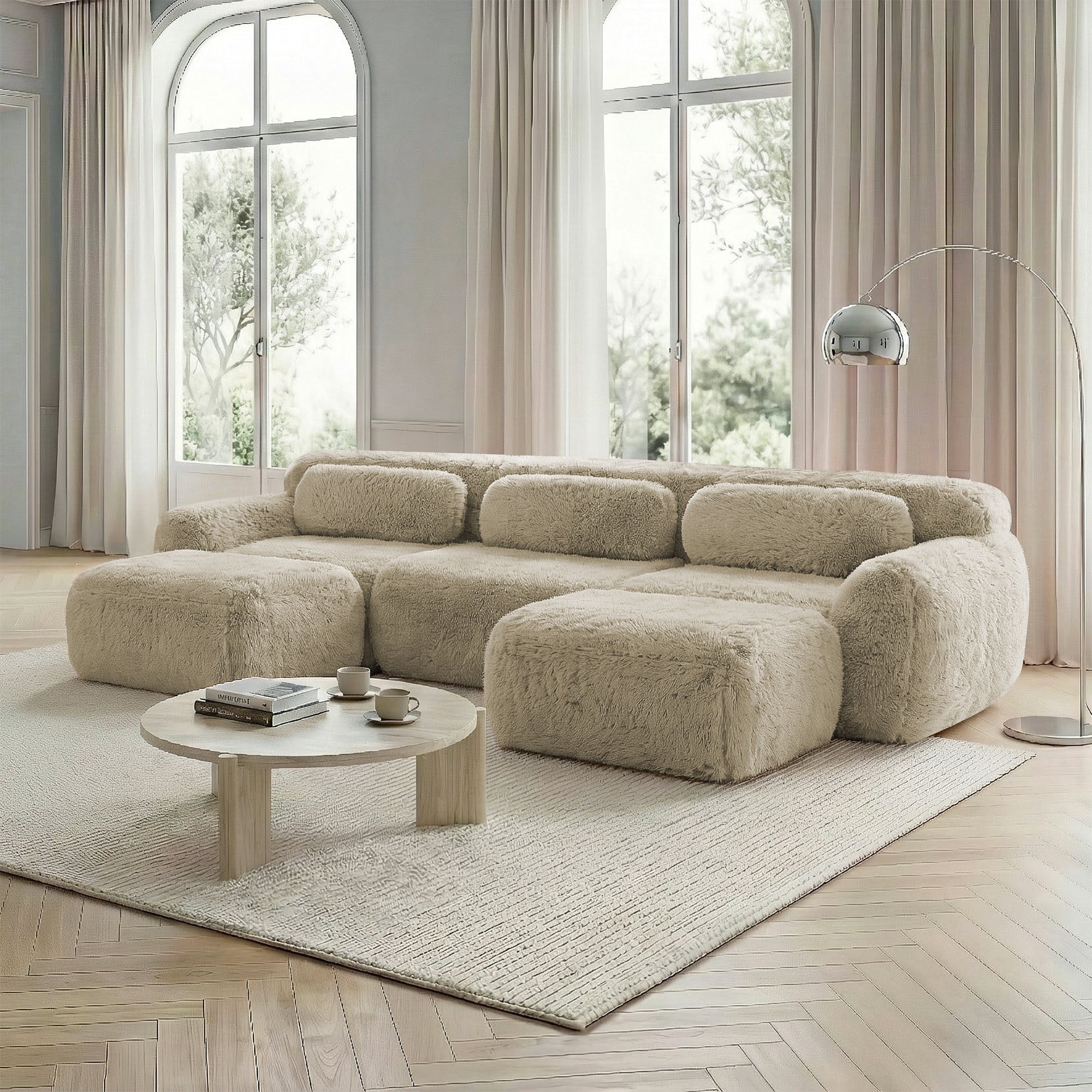 U-shaped Modular Sofa - No Assembly Plush High-Resilience Foam - Light Khaki