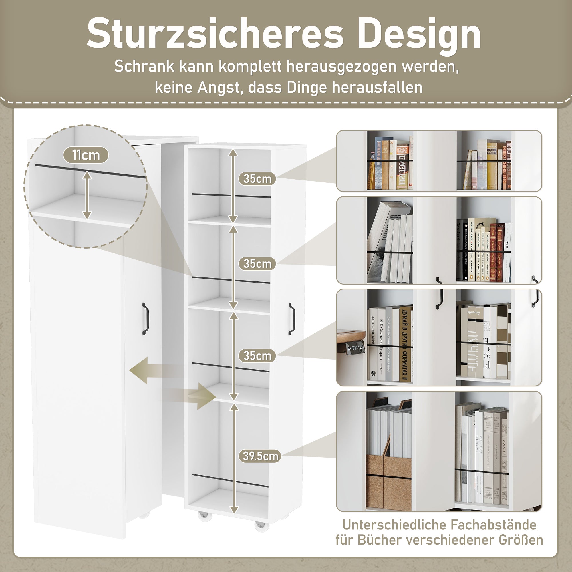 Expandable Bookshelf 4-Shelf Storage, Interchangeable, MDF, White