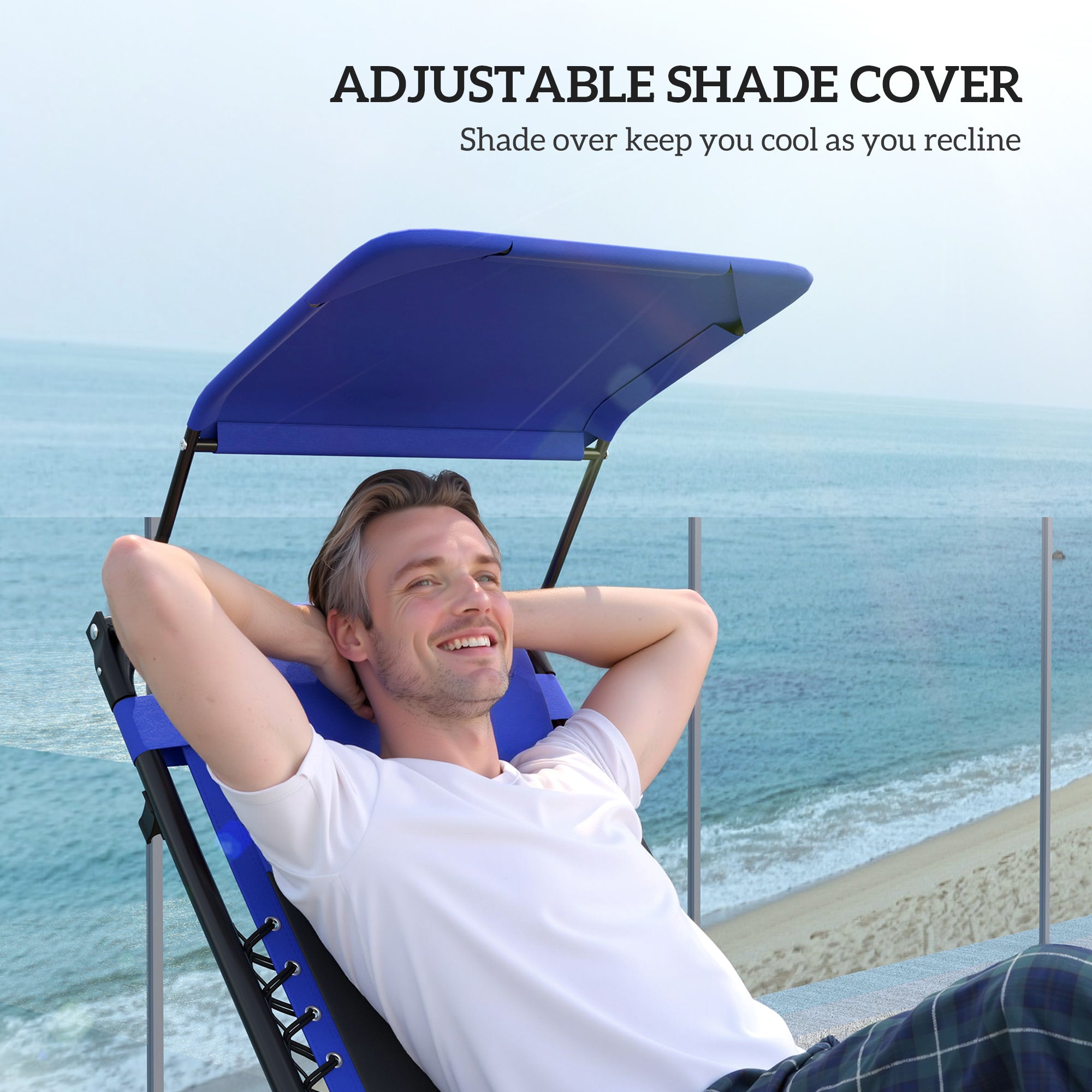 Zero Gravity Lounger Chair, Folding Reclining Patio Chair with Shade Cover, Blue