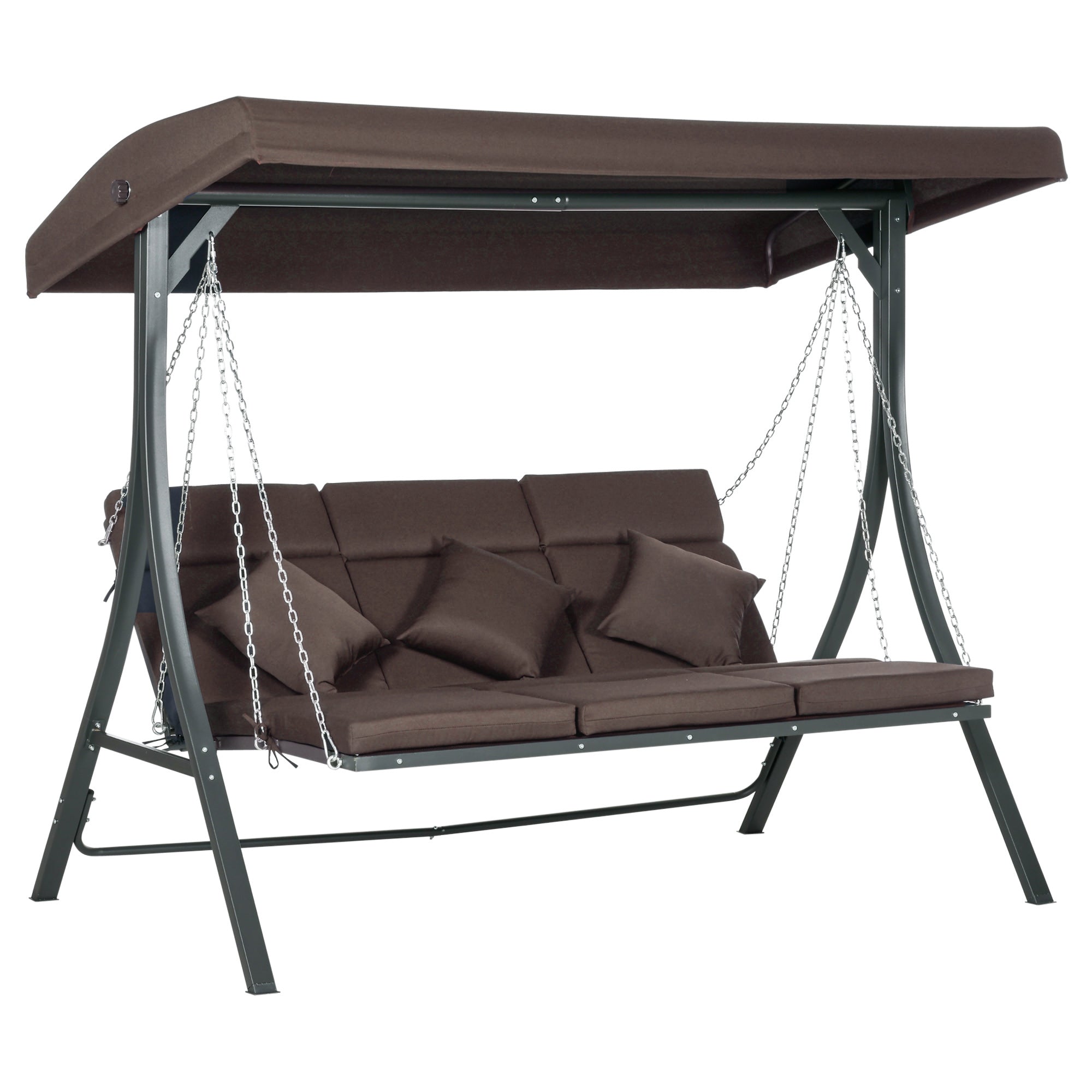 Hollywood Swing 3-Seater Adjustable Sunshade & Cushions Metal/Textile Brown
