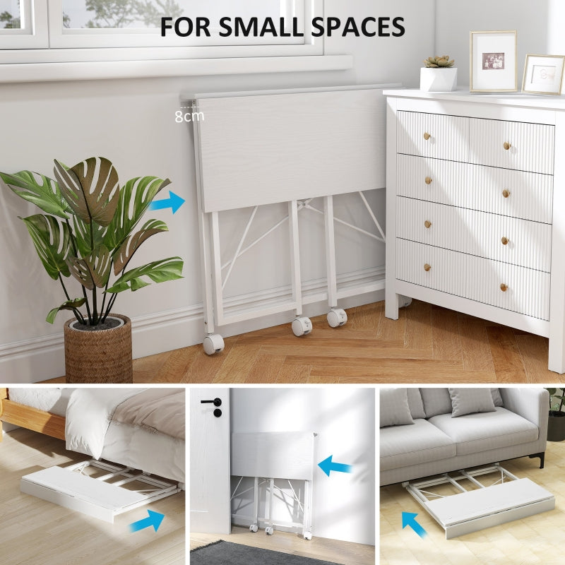 Folding Desk 80 cm on Wheels - White