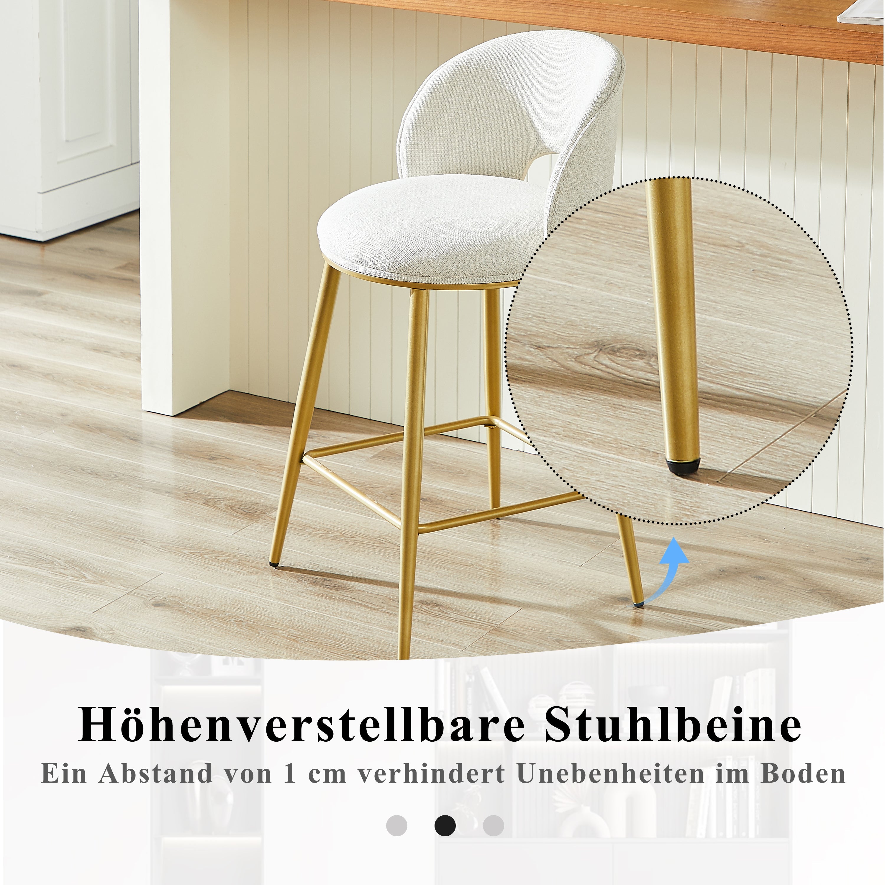 Bar Stool Modern Open Back Padded - Gold Metal Set of 2