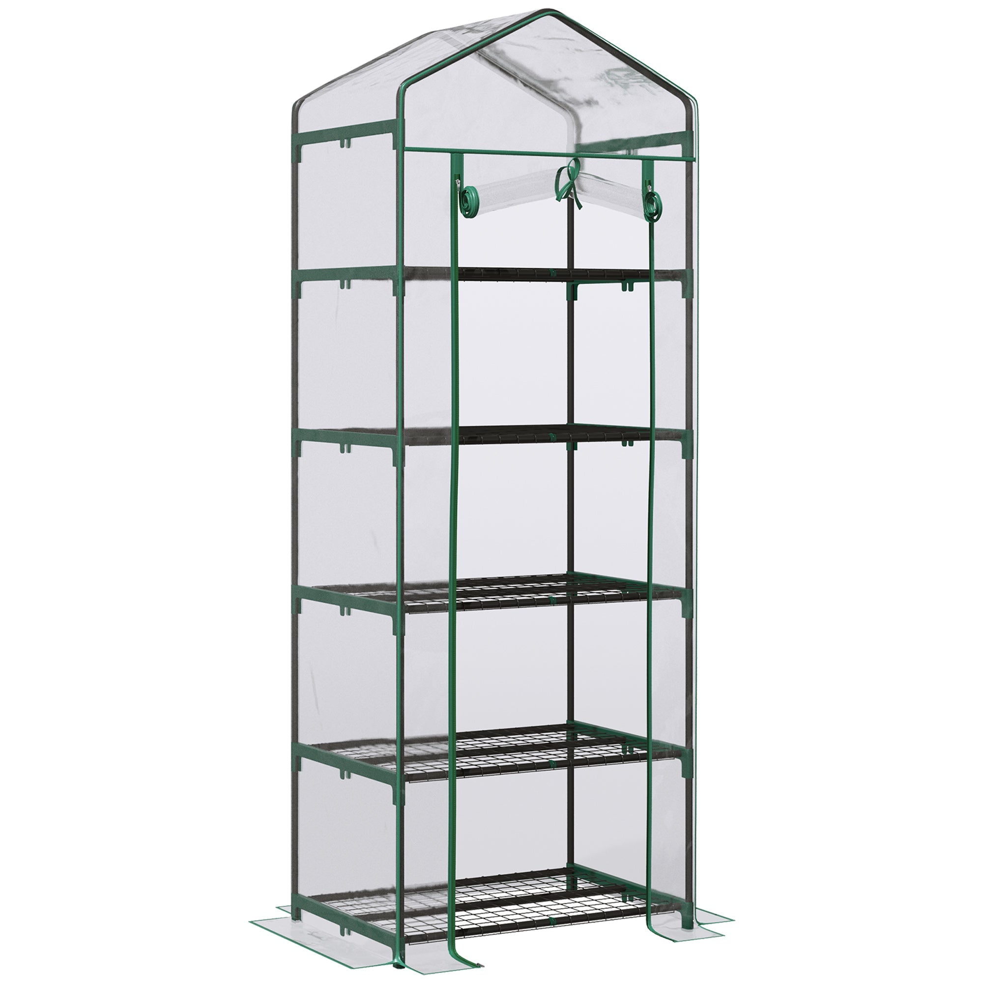 5 Tier Mini Greenhouse, Walk-in with Reinforced Plastic Cover, Green