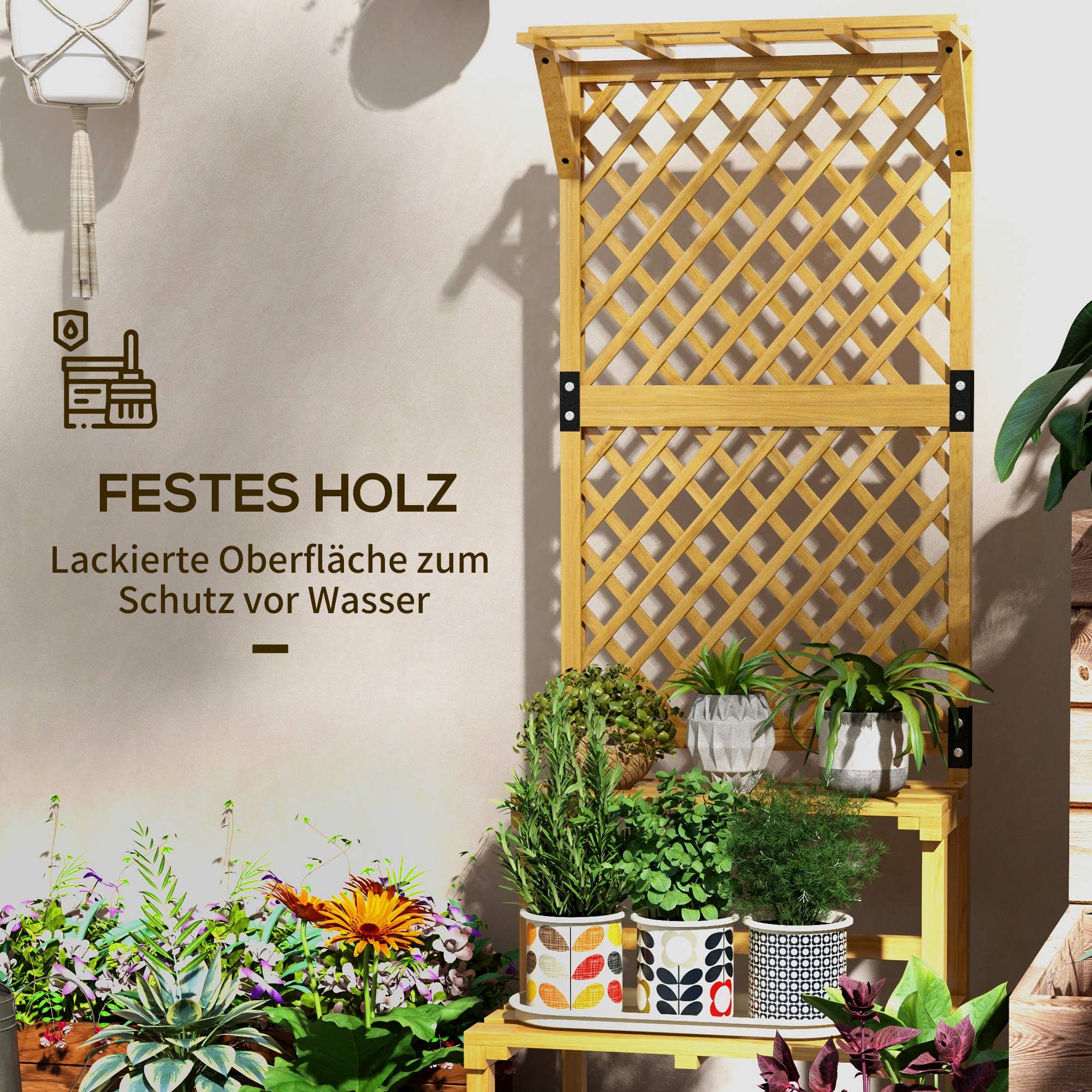 Pflanzenständer aus Holz, 2 Ebenen, Rankgitter, Tannenholz