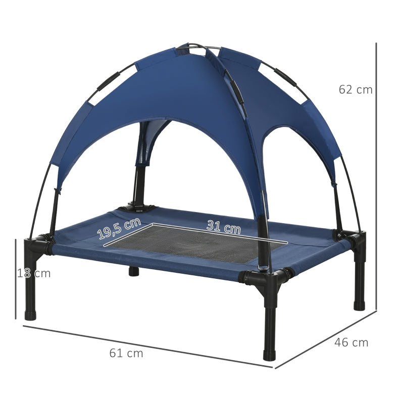 Raised Dog Bed Outdoor with Canopy UV Protection, Dark Blue Taffeta Fabric