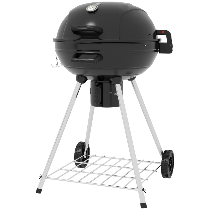 Holzkohlegrill BBQ Camping mit Rost, Rädern, Ablage, Thermometer, Metall