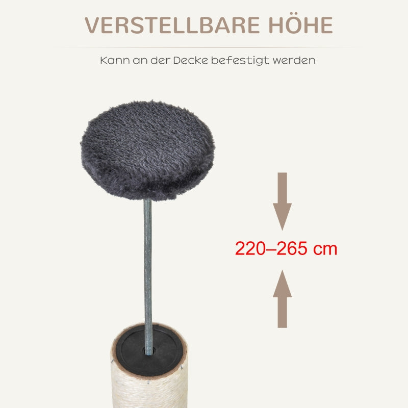 Katzenkratzbaum, mehrstufig mit Spielbällen, Hängematte, Sisalstämmen, Dunkelgrau