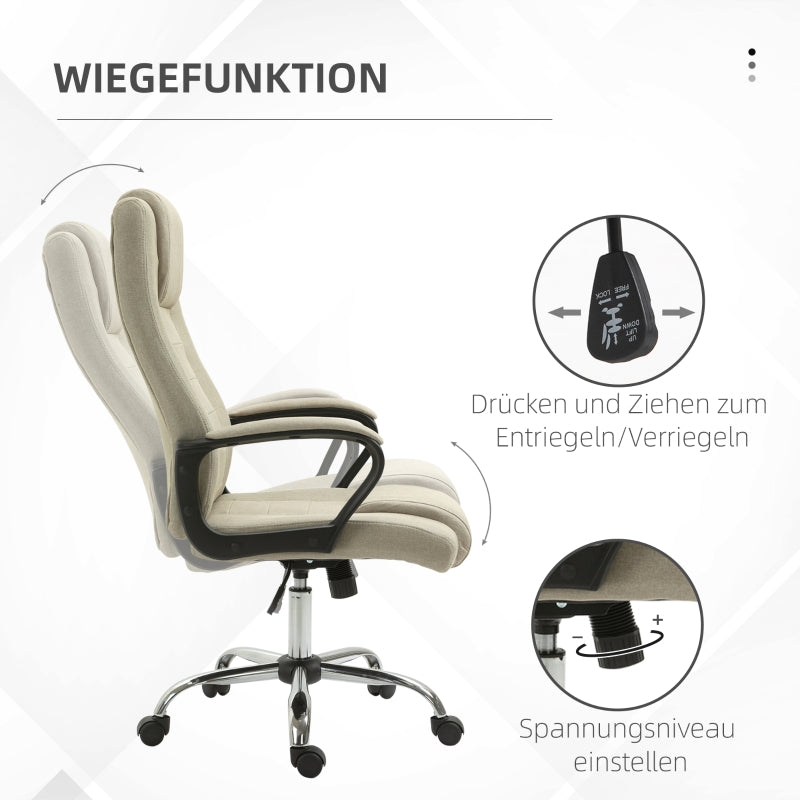 Vinsetto Office Chair, Height-Adjustable Rocking with 5 Castors, Beige Linen