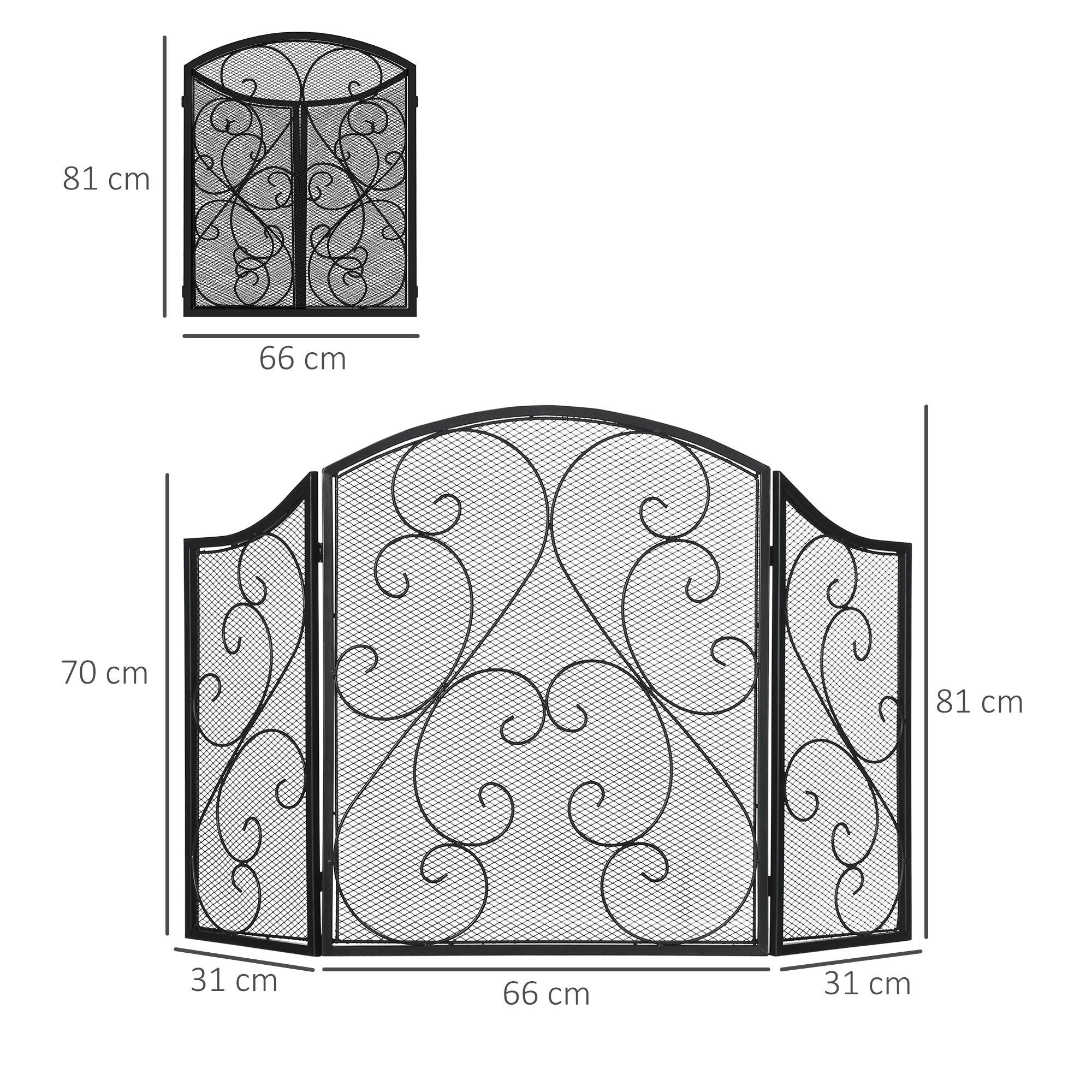 Fireplace Screen Folding 3 Panels Spark Guard Metal Black