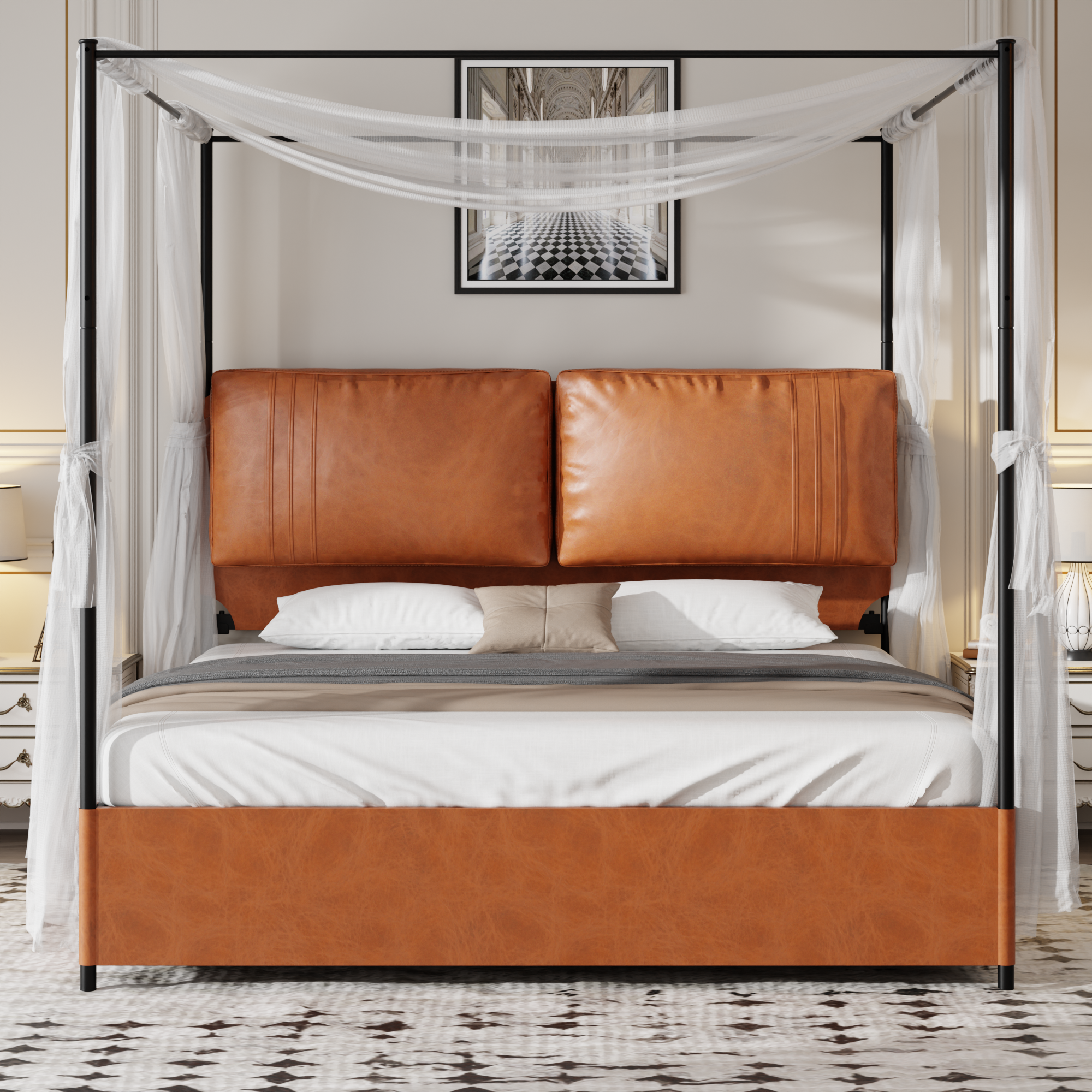 Luxury Bed 180x200cm Soft Cushions Metal Cuff, Dual-Purpose Leather