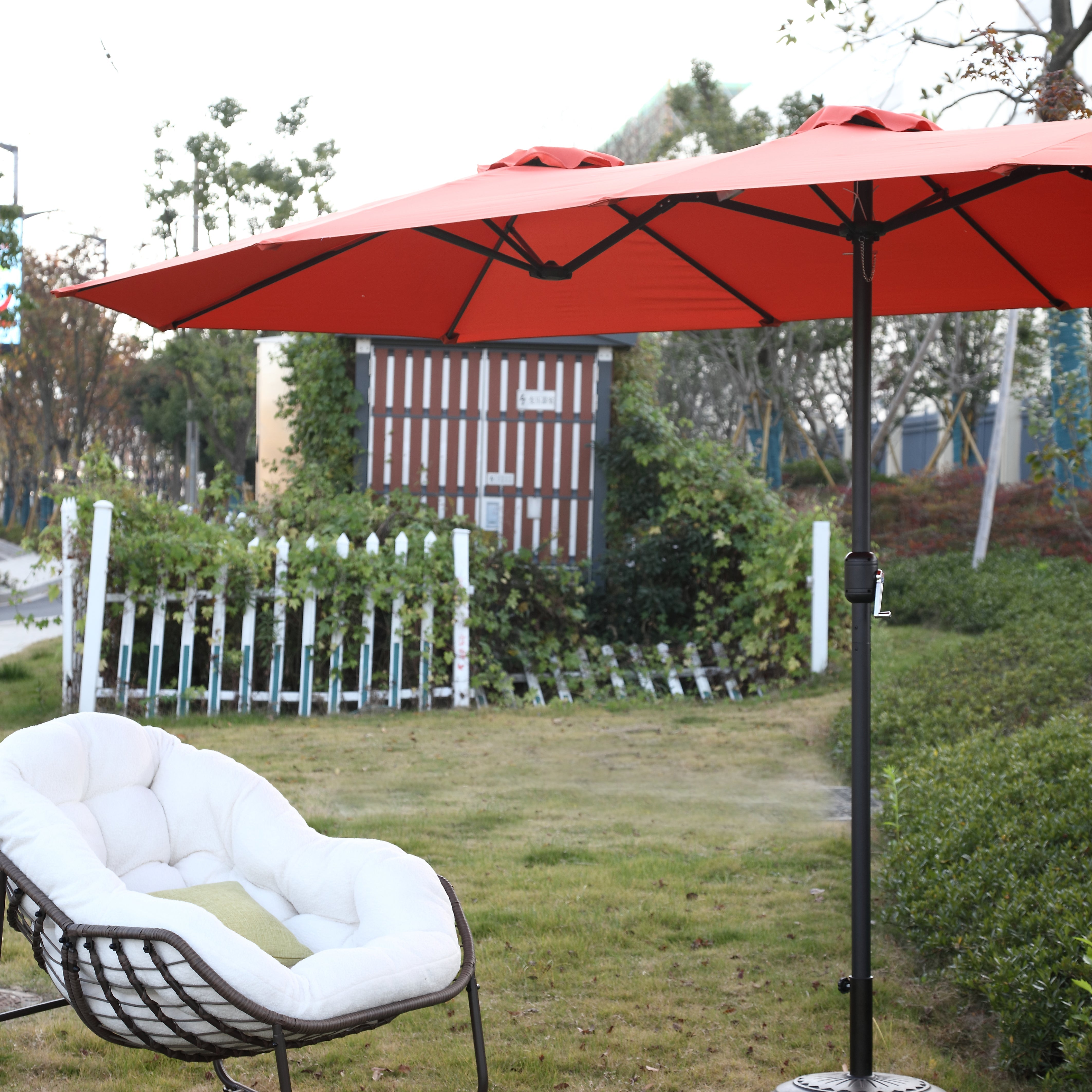 Double Sided Outdoor Umbrella 14.8 Ft Rectangular Large Crank (No Base), Orange