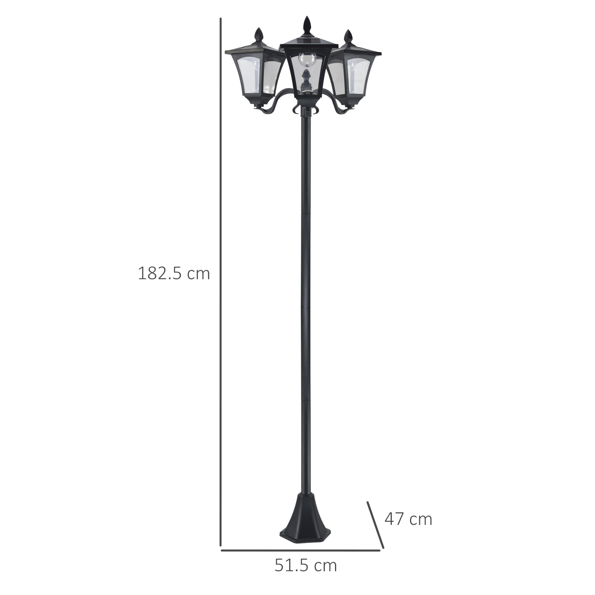 Solar Garden Lantern, 3 Flames 120 Lumen IP44, Stainless Steel Black