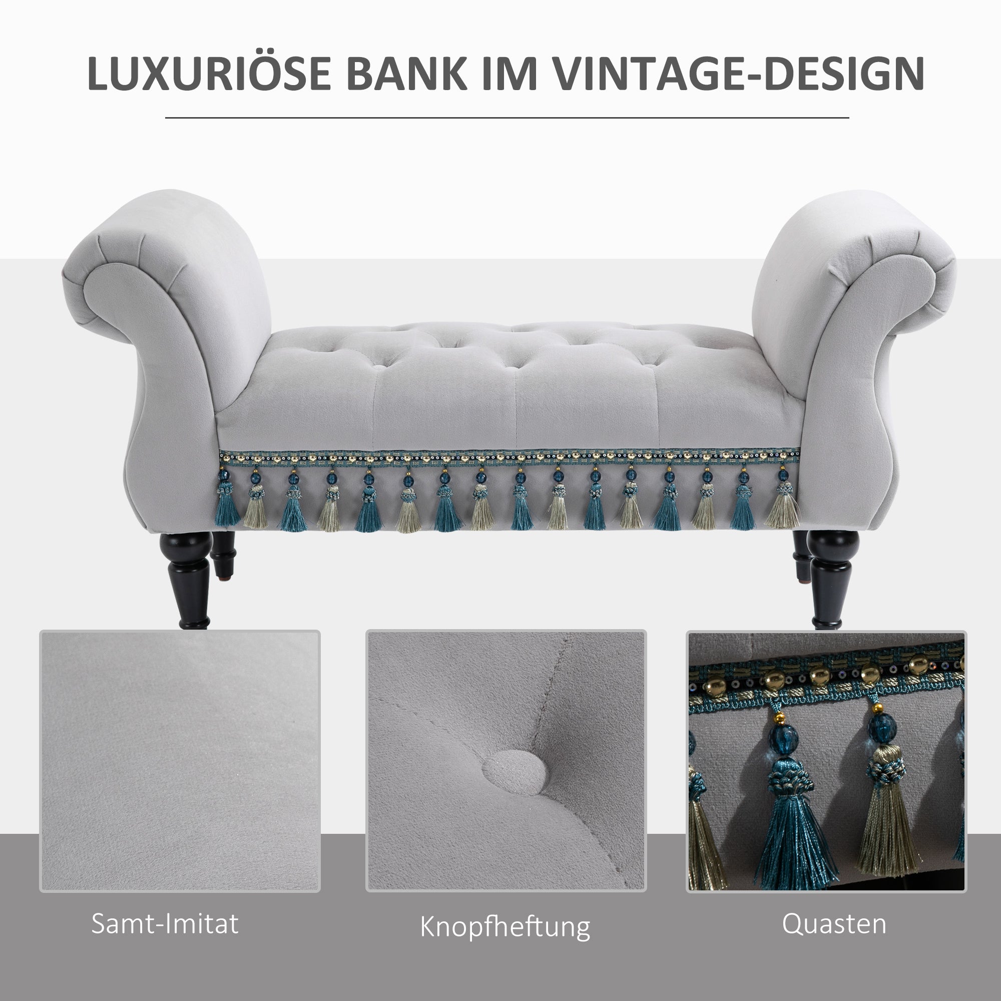 Sitzbank gepolstert Bettbank Holz, Grau Polyester