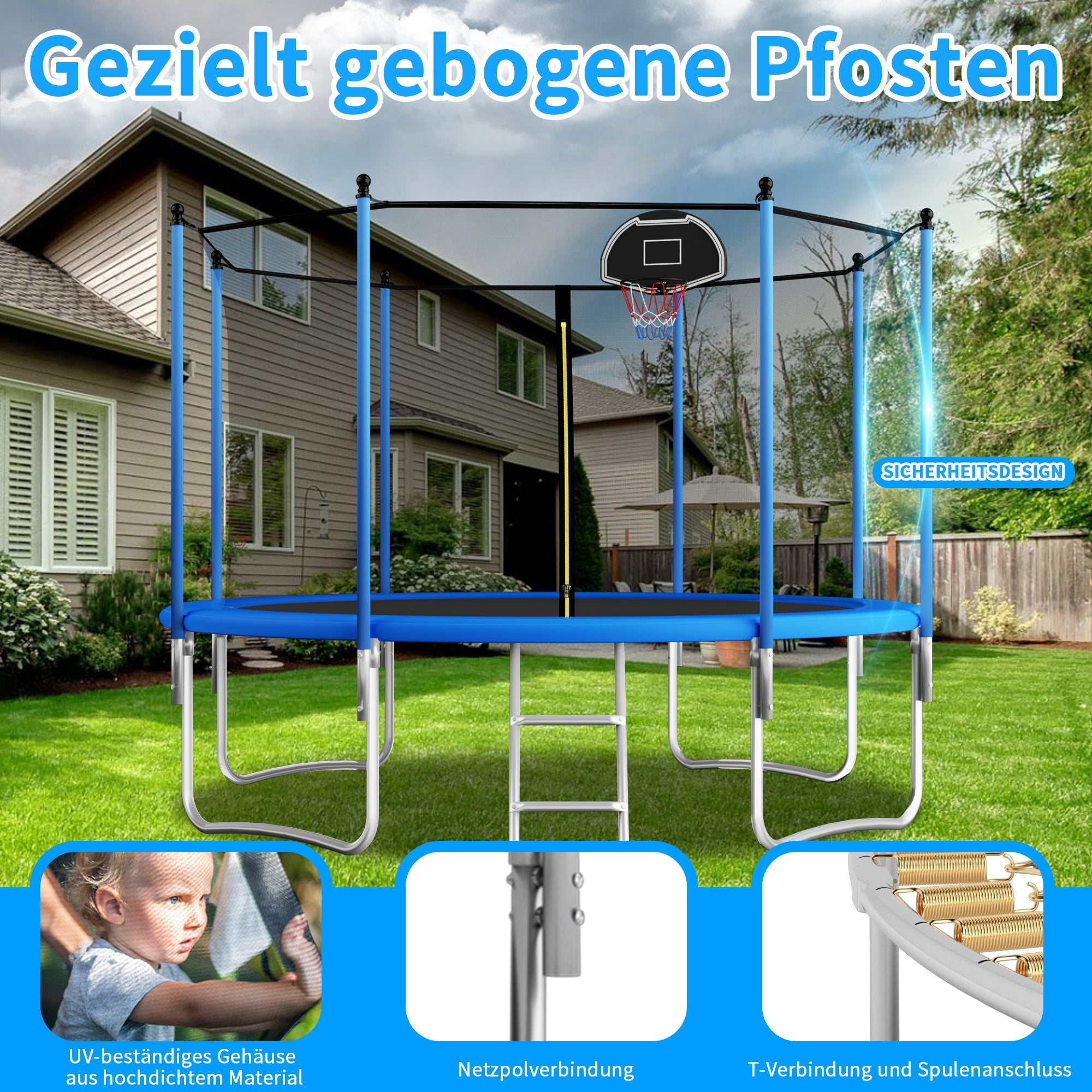 Outdoor Trampoline 305 cm with Reinforced Leg Crossbars and One-Piece Construction, Metal