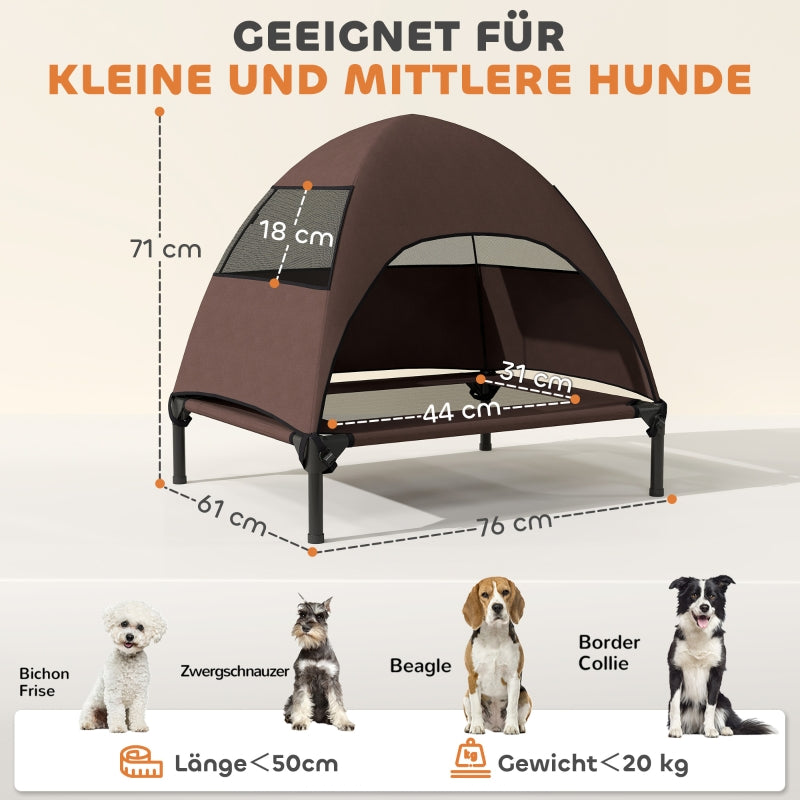 Hundebett für draußen mit Dach, erhöht, für mittelgroße Hunde, Kaffee