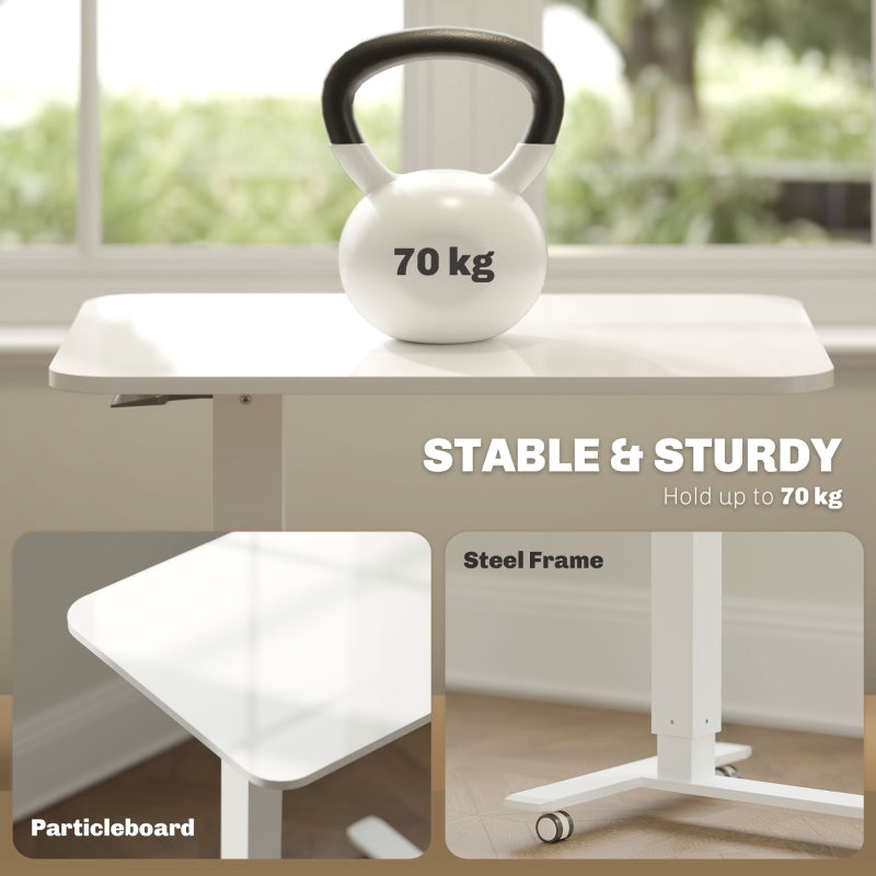 Height Adjustable Standing Desk, Pneumatic Mobile Sit Stand Laptop Table, White