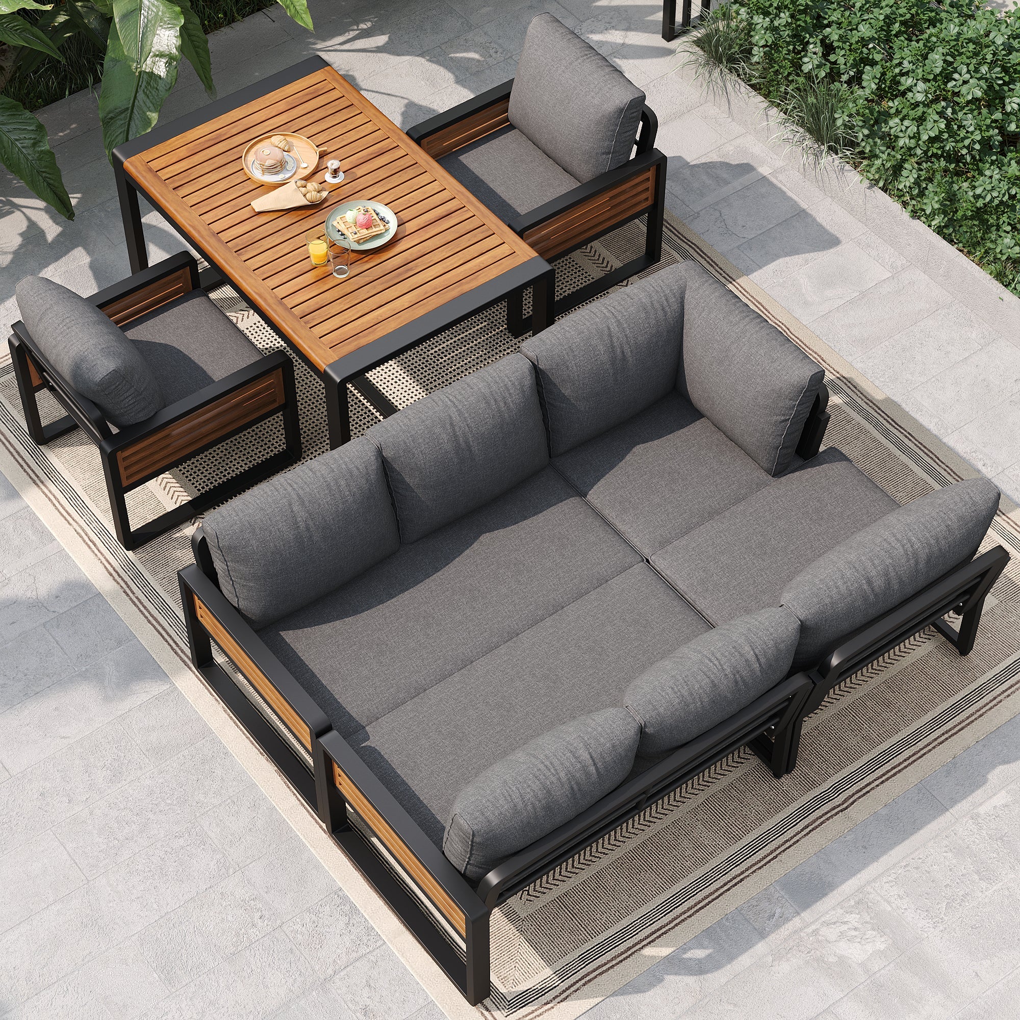 Garden Lounge Set for 8 People with Solid Wood Dining Table and Cushions, Grey