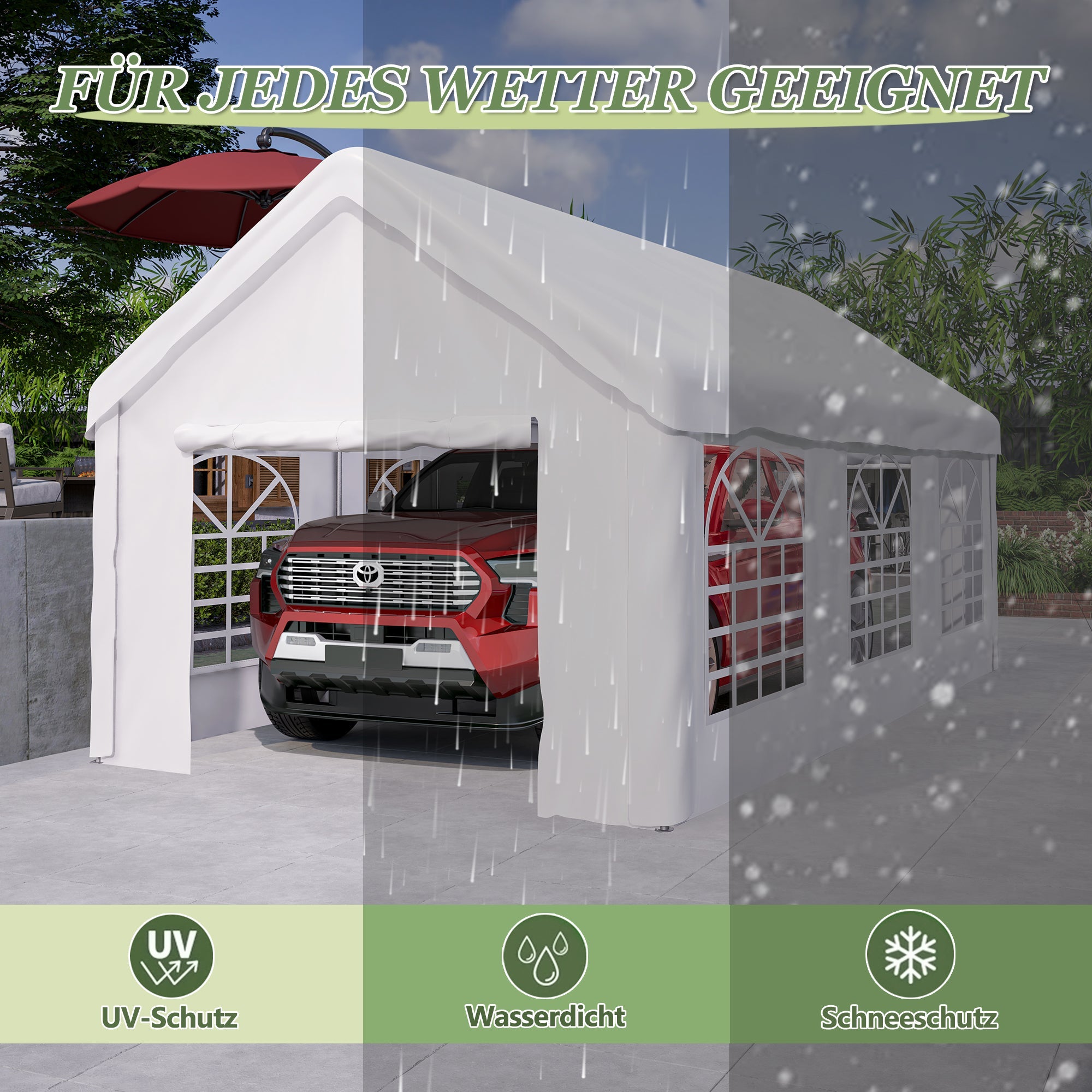 Carport Tent Garage 3x6m Large Winterproof with Roll-up Door & Removable Walls