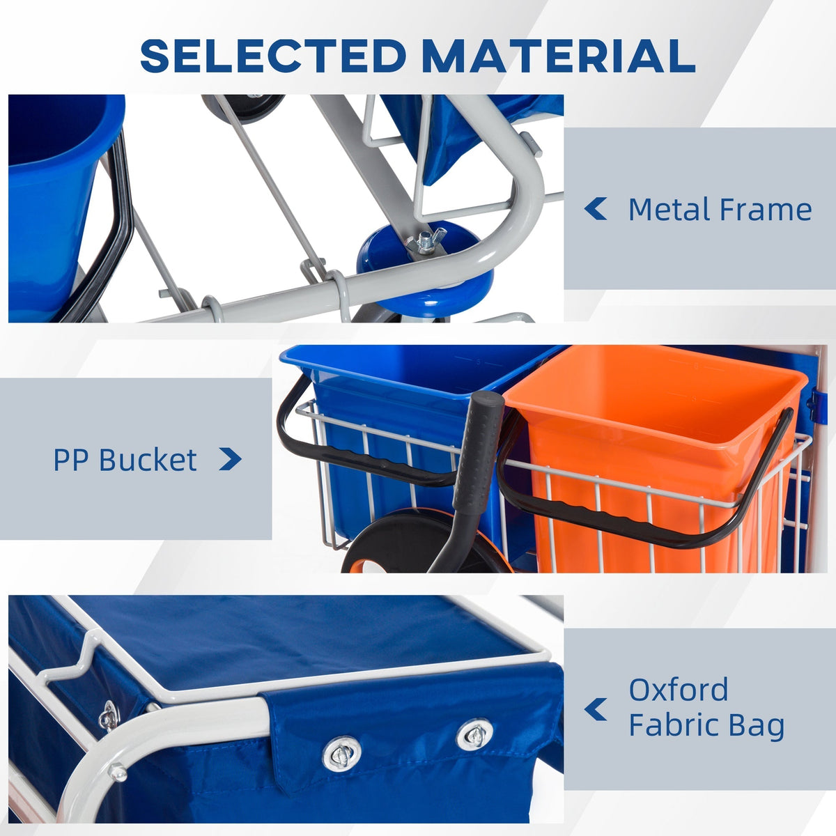 Cleaning Trolley 4 Buckets Mop System Wheels, Blue/Orange