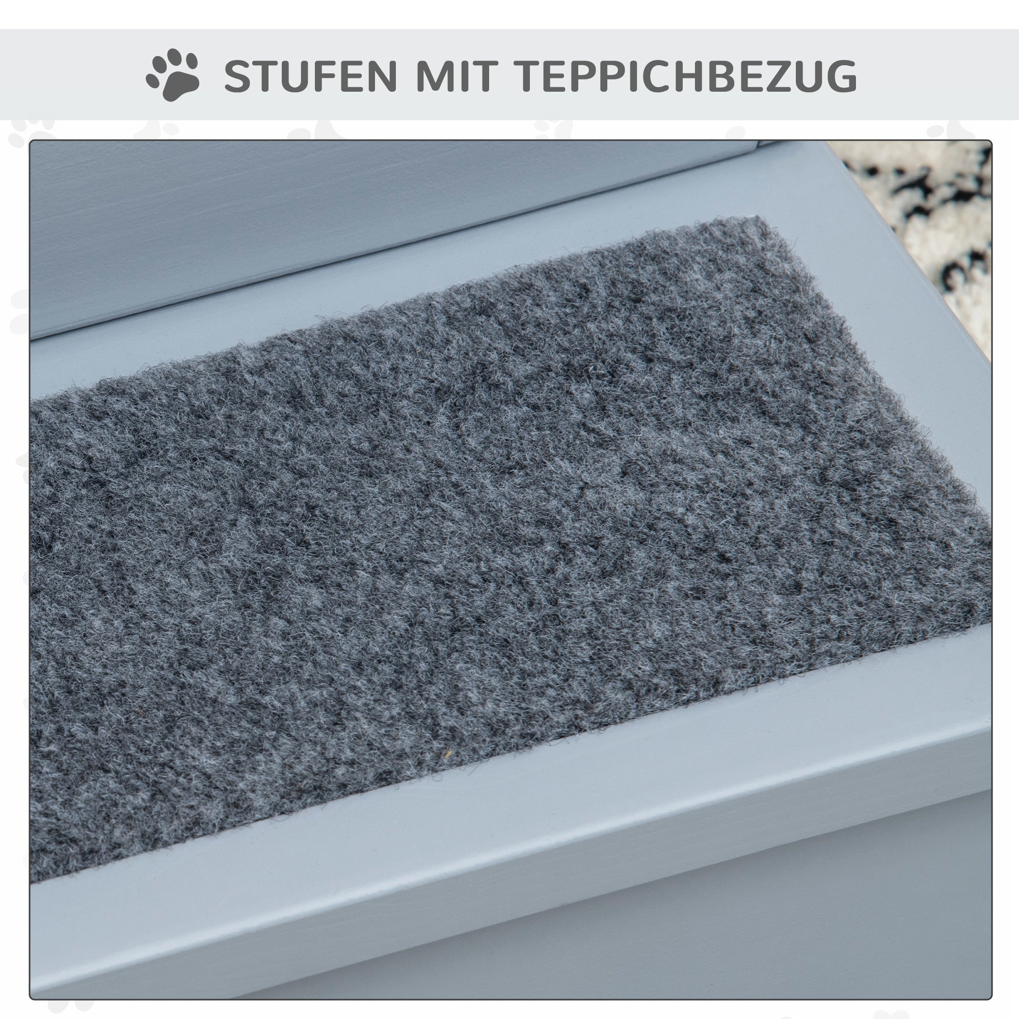 Pet Stairs Dog Stairs 3 Steps Carpet Storage, Grey