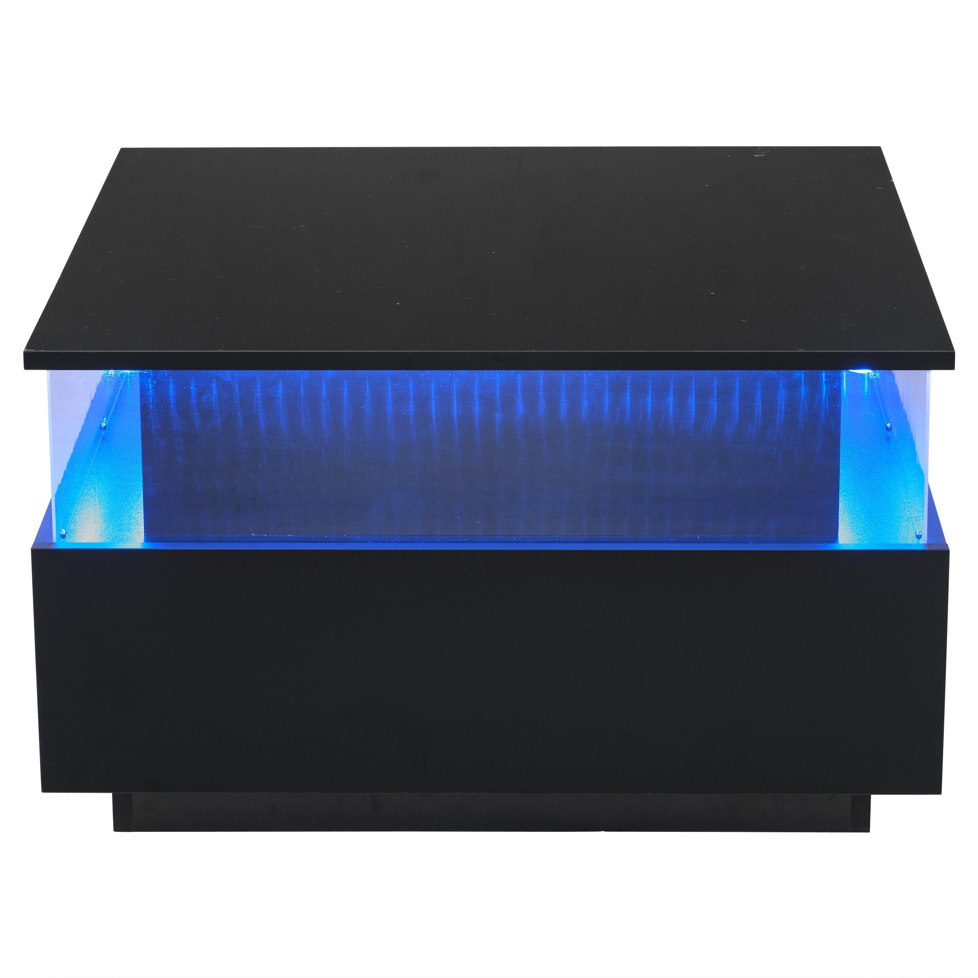 Coffee Table with Storage, Modern LED Coffee Table with 2 Sliding Drawers, Black