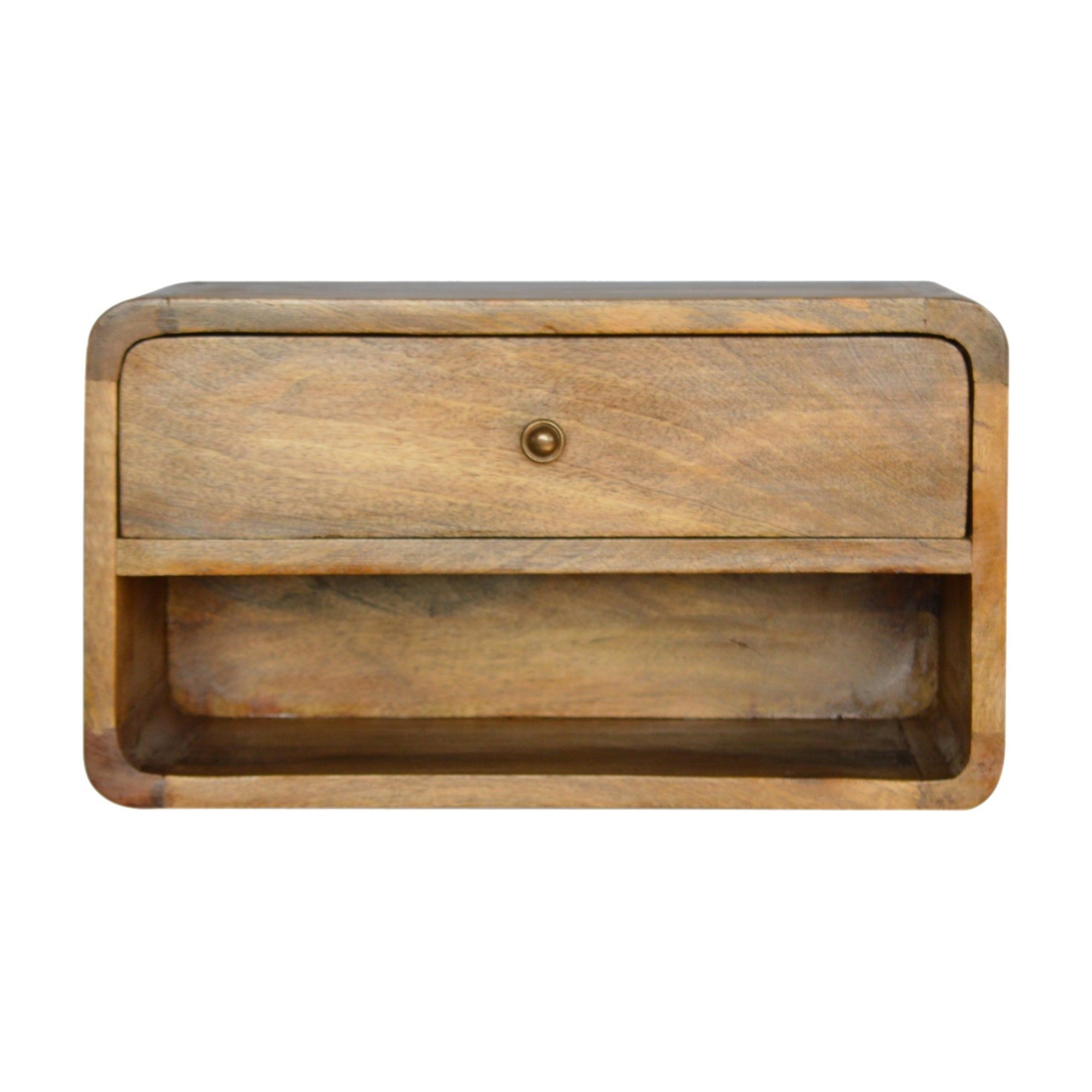 Solid Wood Bedside, Floating Curve 1 Drawer Open Shelf, Beige