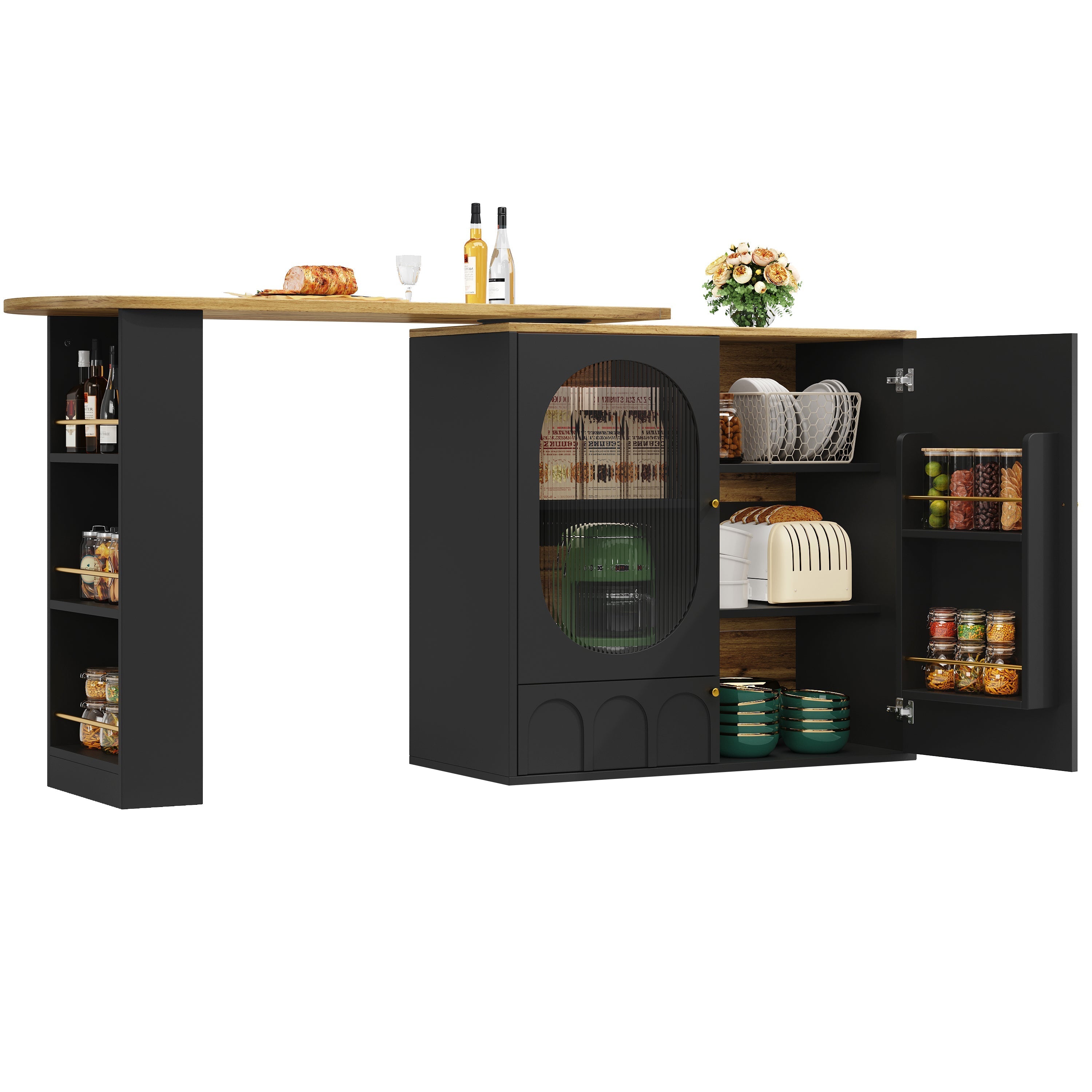 Bar Table 360° Rotating Counter with Storage, White/Black