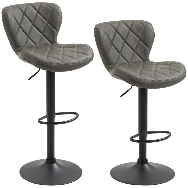 Bar Stools Set of 2 Swivel with Backrest and Footrest, Dark Grey PU