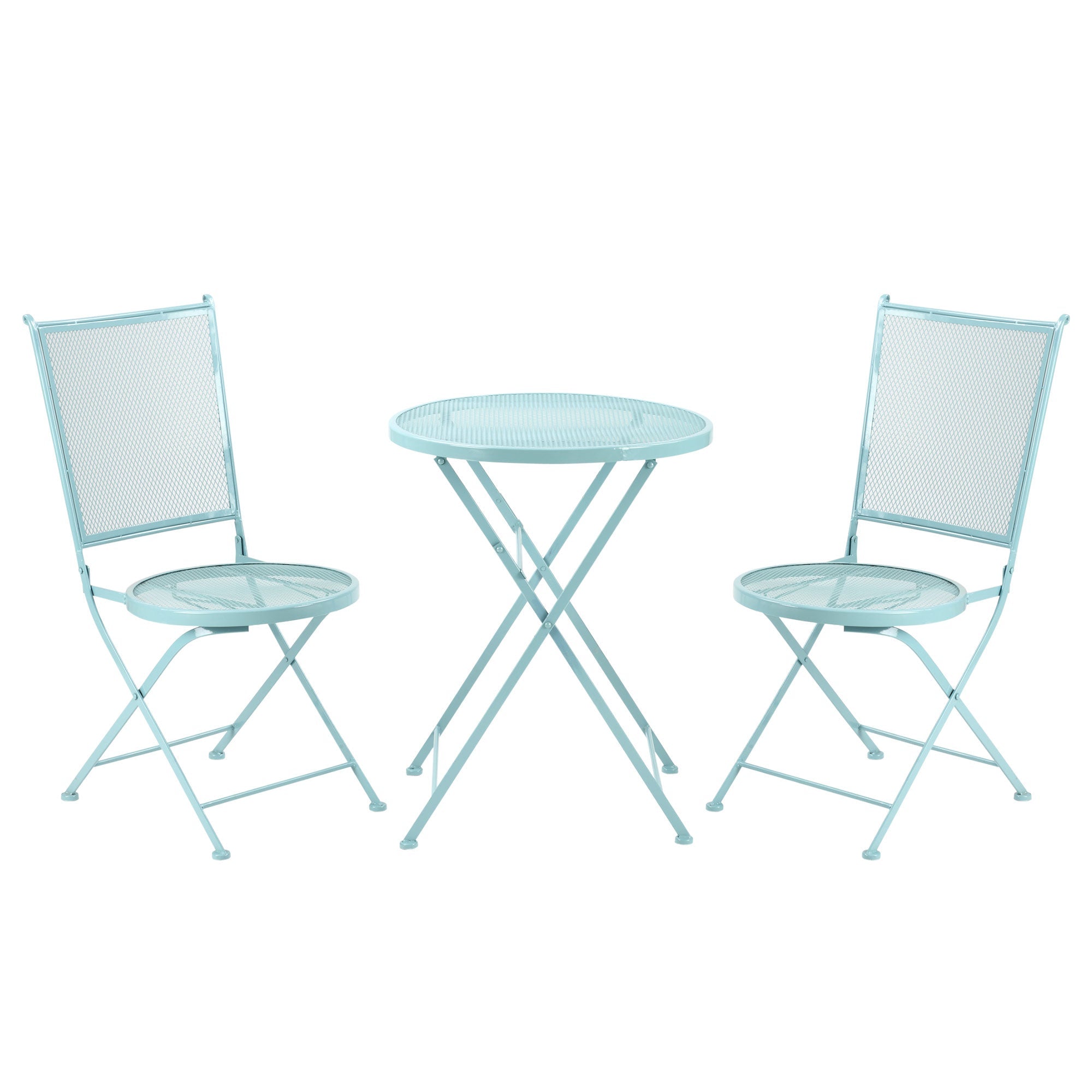 Garden Seating Group, 2-Person Bistro Set with Folding Chairs, Metal Blue