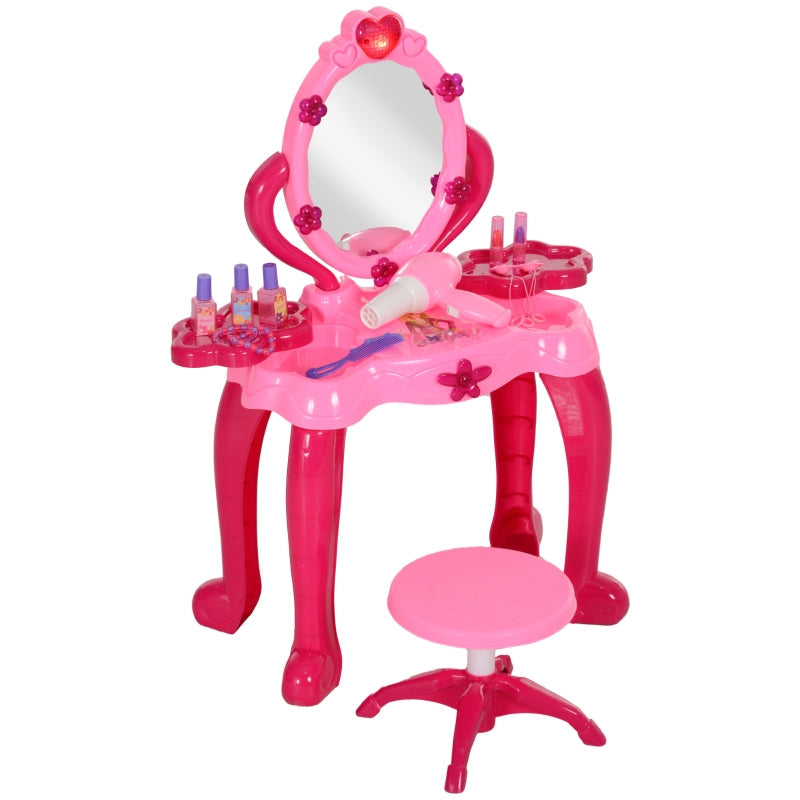 Kids Dressing Table with Mirror, Stool, Light, Music, 15 Accessories, Pink