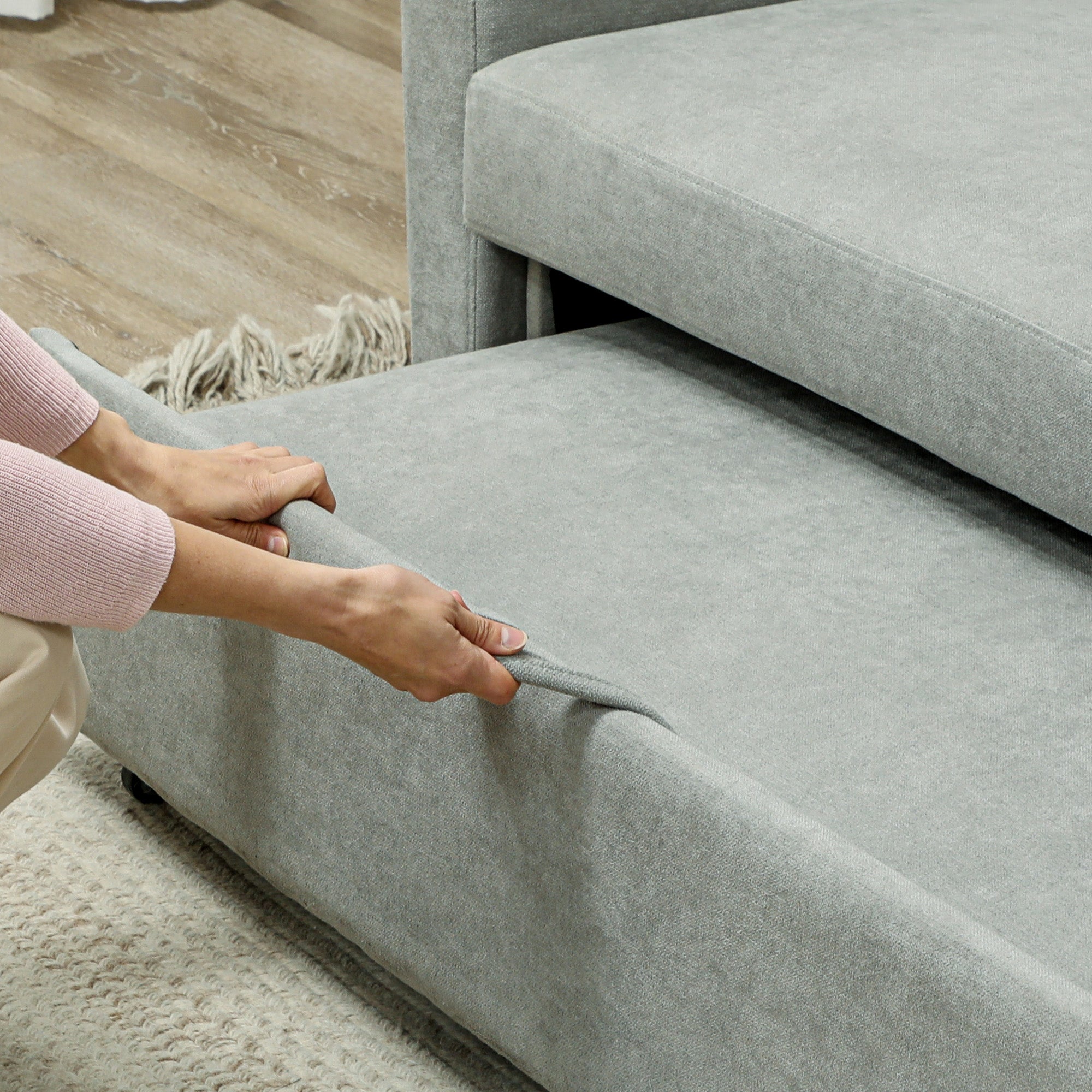 Sofa Bed 2-Seater Sleeping Function Adjustable Backrest Storage Velvet Look Light Grey