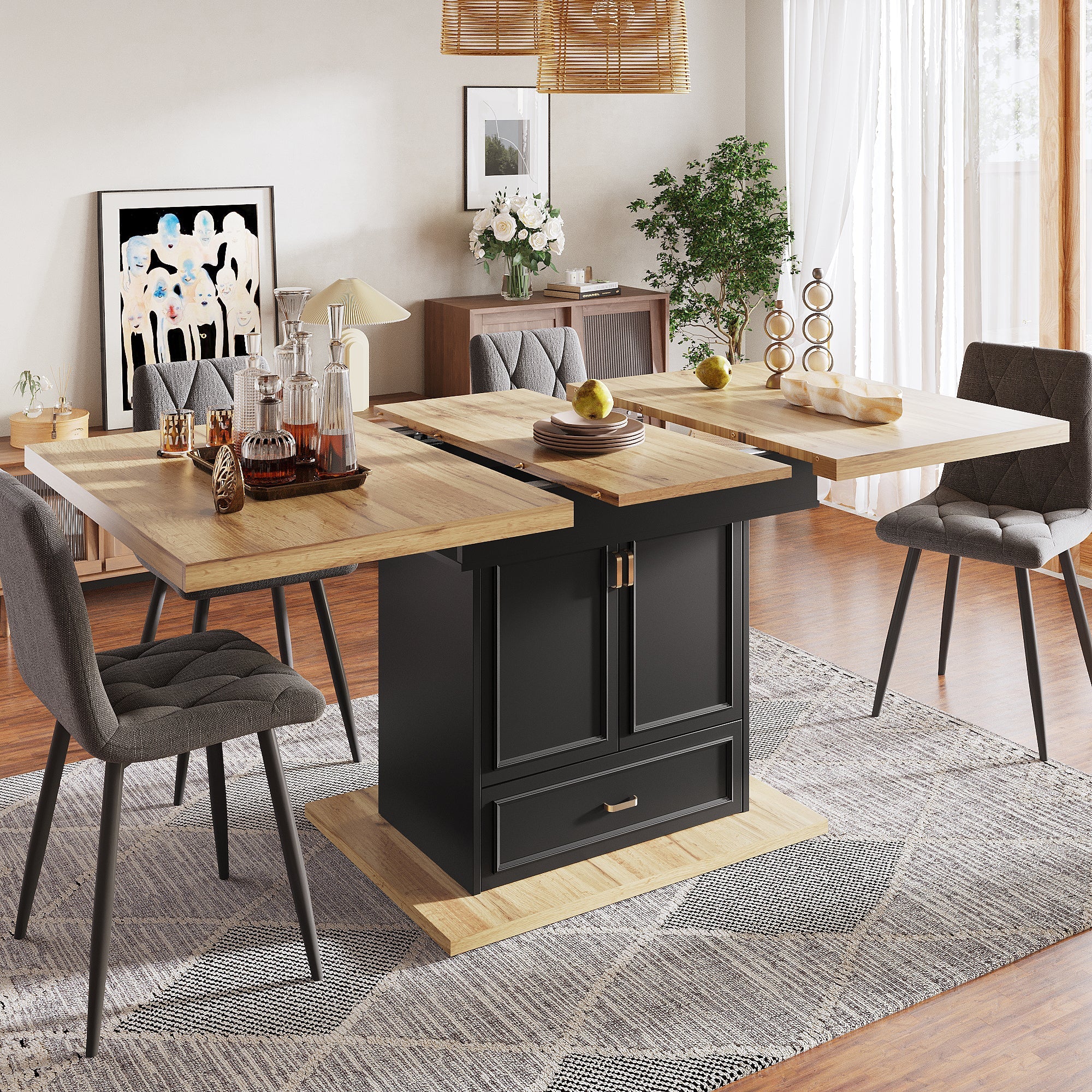 Extendable Dining Table 110-140cm 6-Person for Kitchen & Dining Wooden