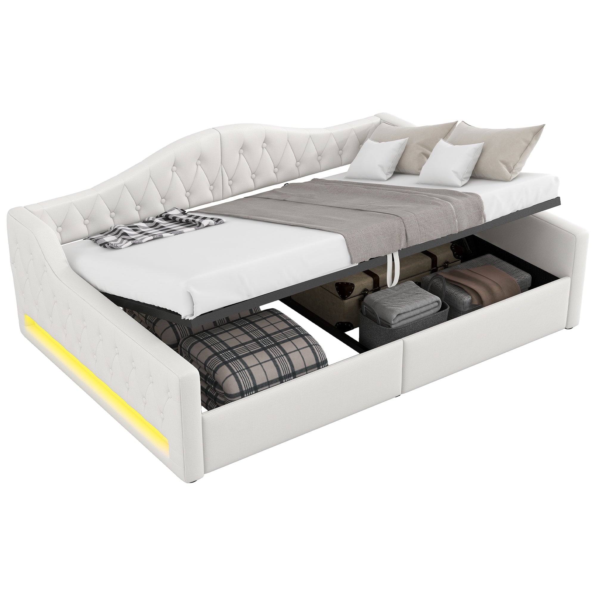 Upholstered Daybed 140x200 LED Storage - Beige