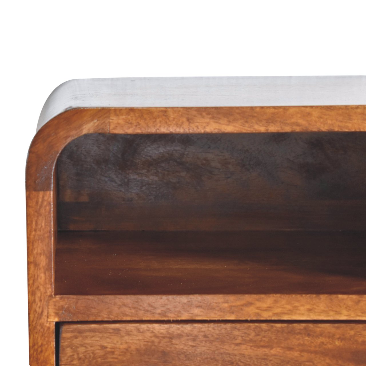 Extra Mini Bedside, Wall Mounted Curved 1 Drawer Open Slot, Solid Wood Dark Brown