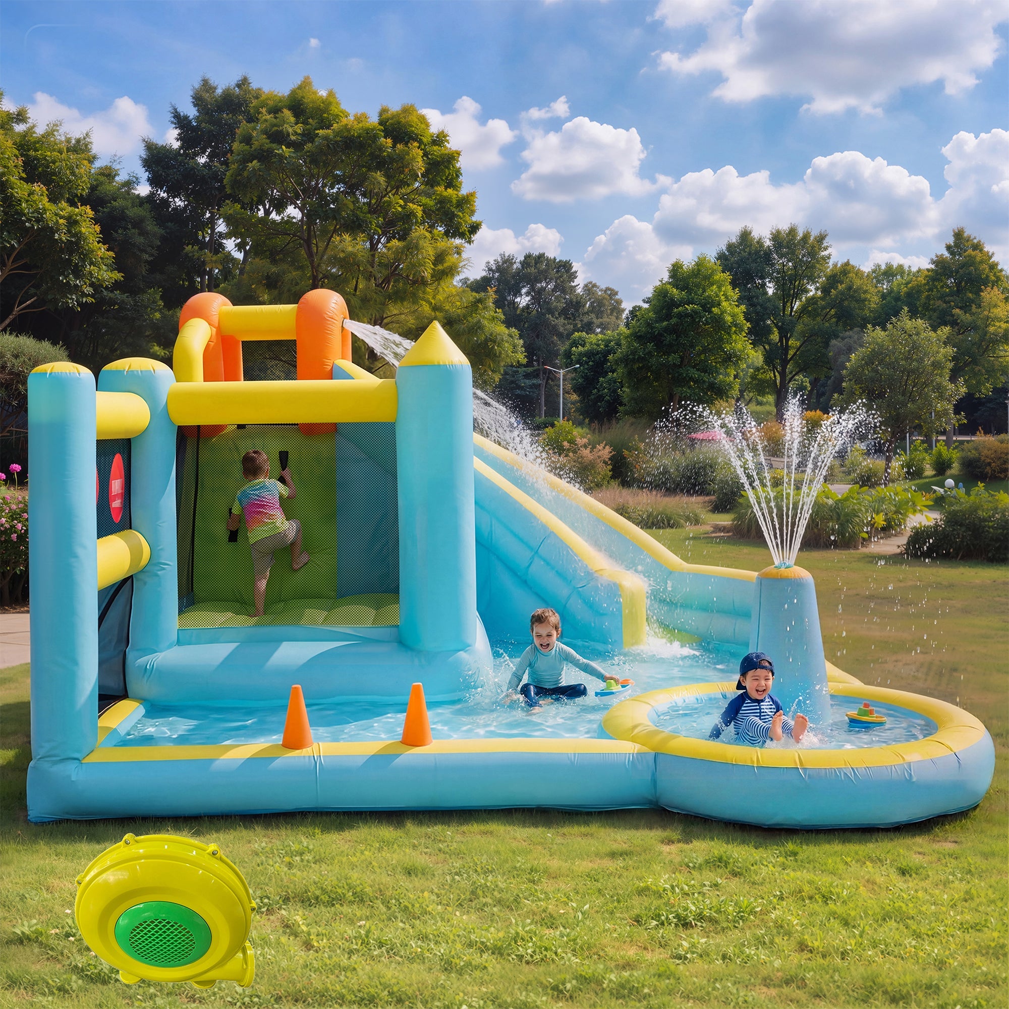 Children's Bouncy Castle Water Park with Slide, Pool and Blower, 430x390x210cm, Inflatable Multi-color