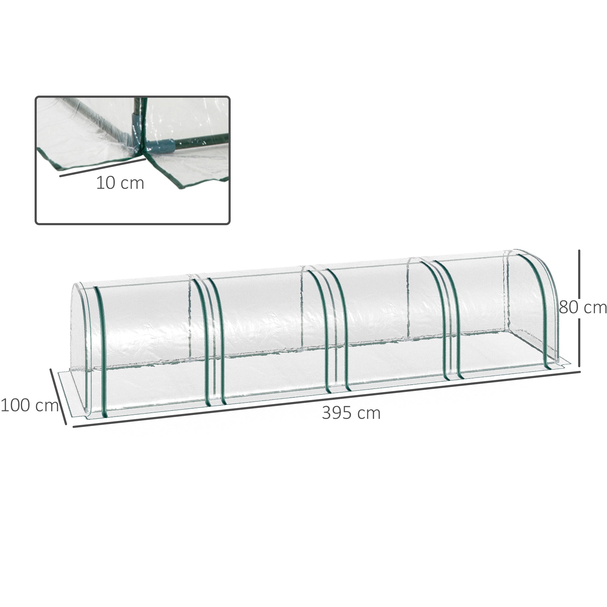 Tunnel Greenhouse, 4 Zippered Windows, Steel Frame, Robust Tarpaulin, Transparent