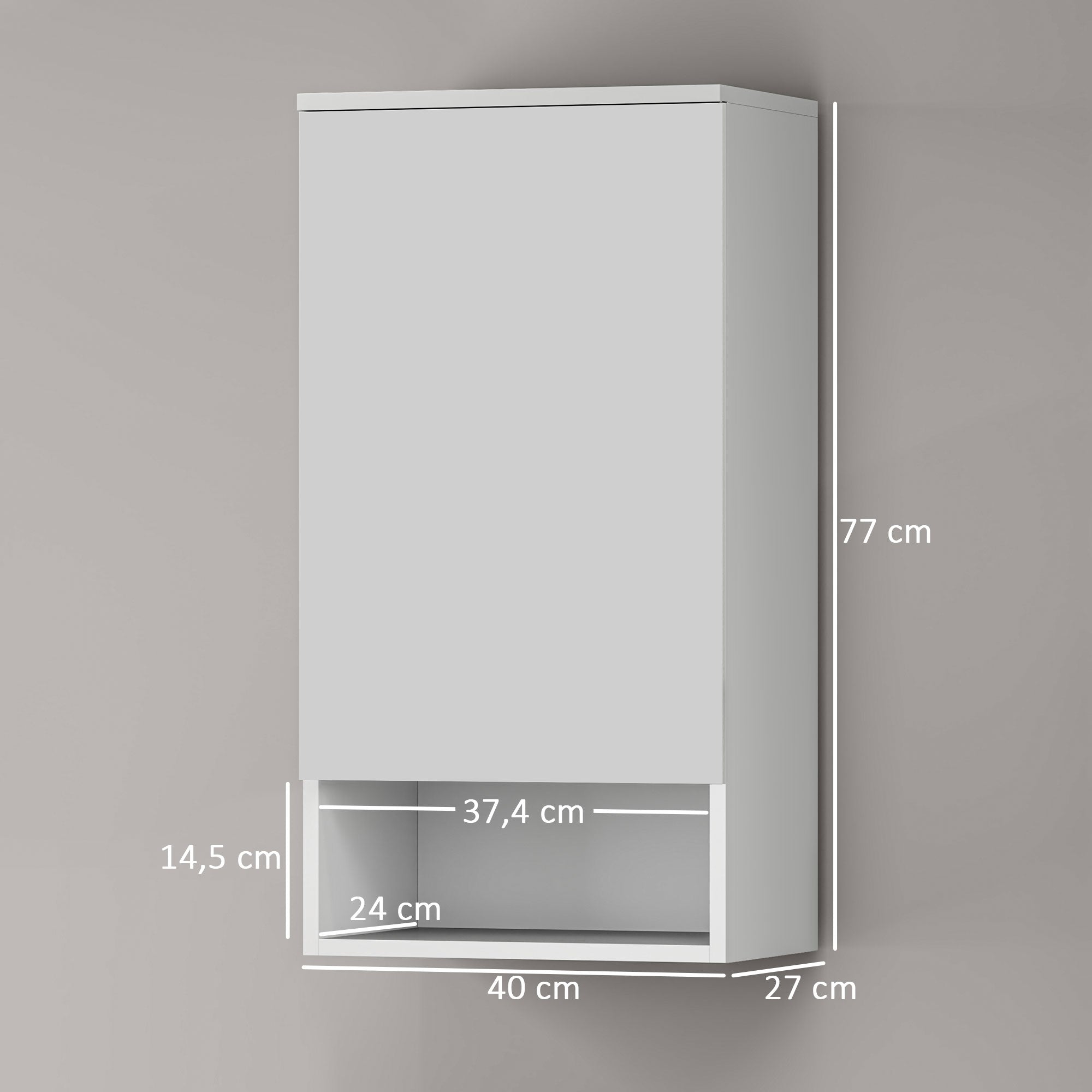 Wall Cabinet with Doors, Adjustable Shelves, Open Compartment, Wall Mounted, White
