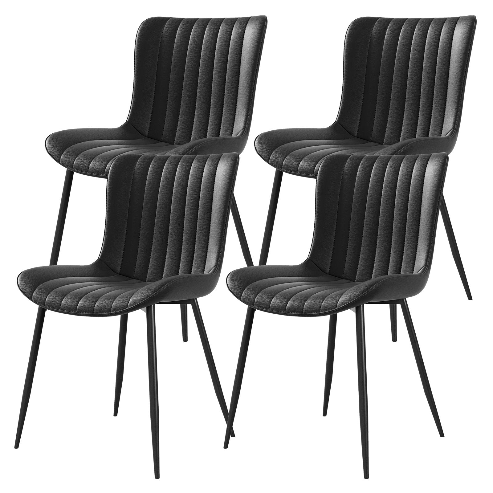 Dining Chairs Set of 4 Armchairs Modern Faux Leather - Black PU